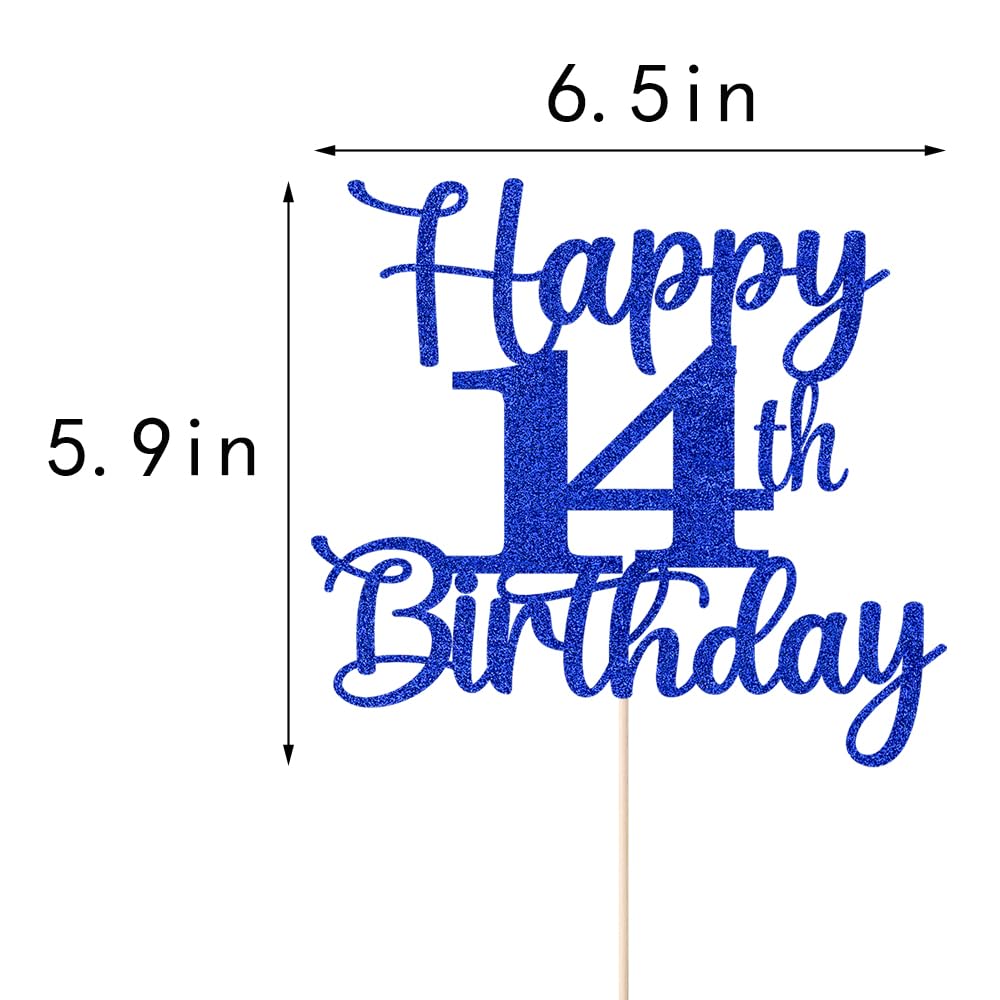 Gtseryeio Happy 14th Birthday Cake Topper, Black Glitter 14