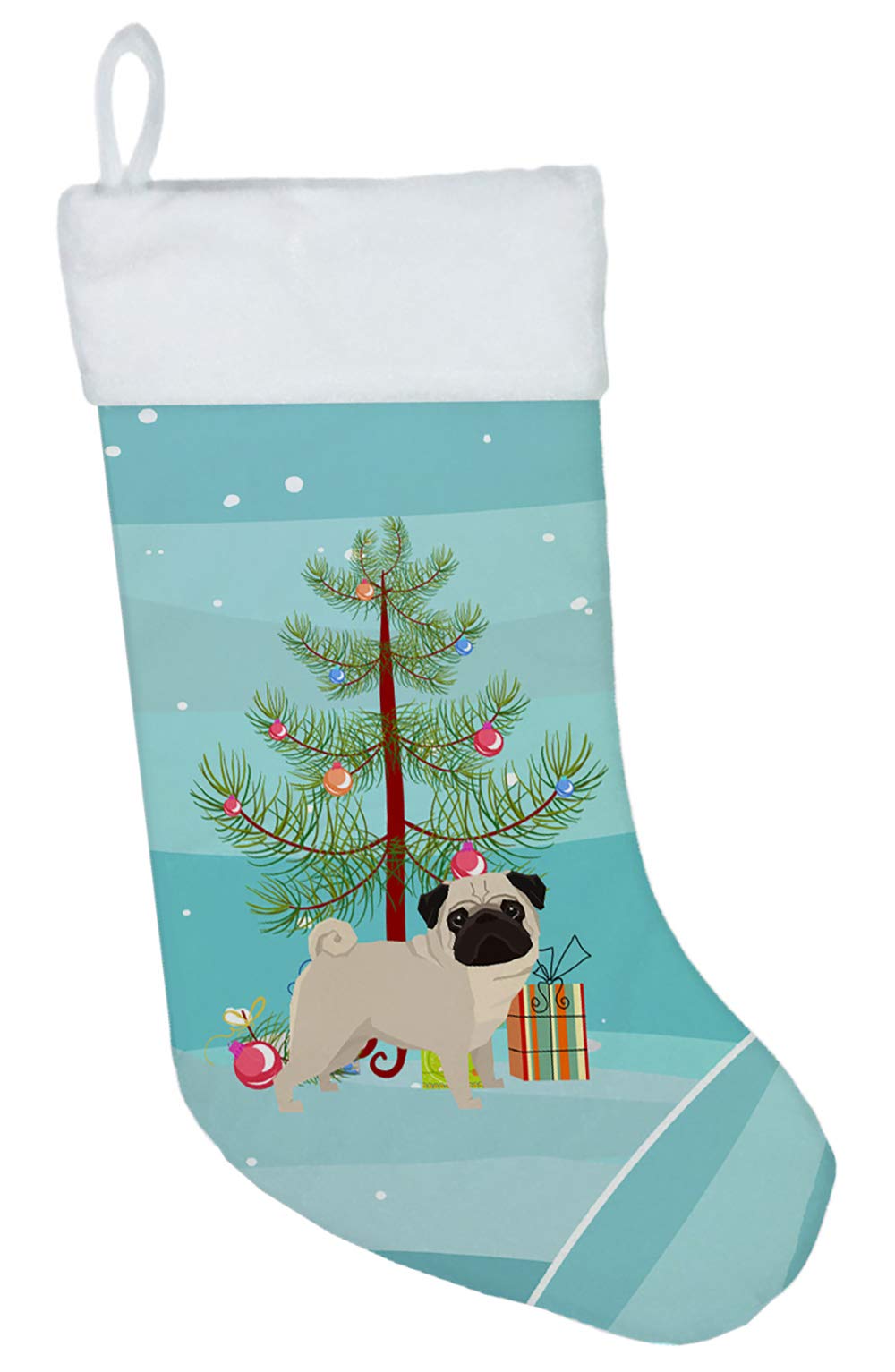 Caroline's Treasures CK3557CS Pug Christmas Tree Christmas Stocking Fireplace Hanging Stockings Christmas Season Party Decor Family Holiday Decorations