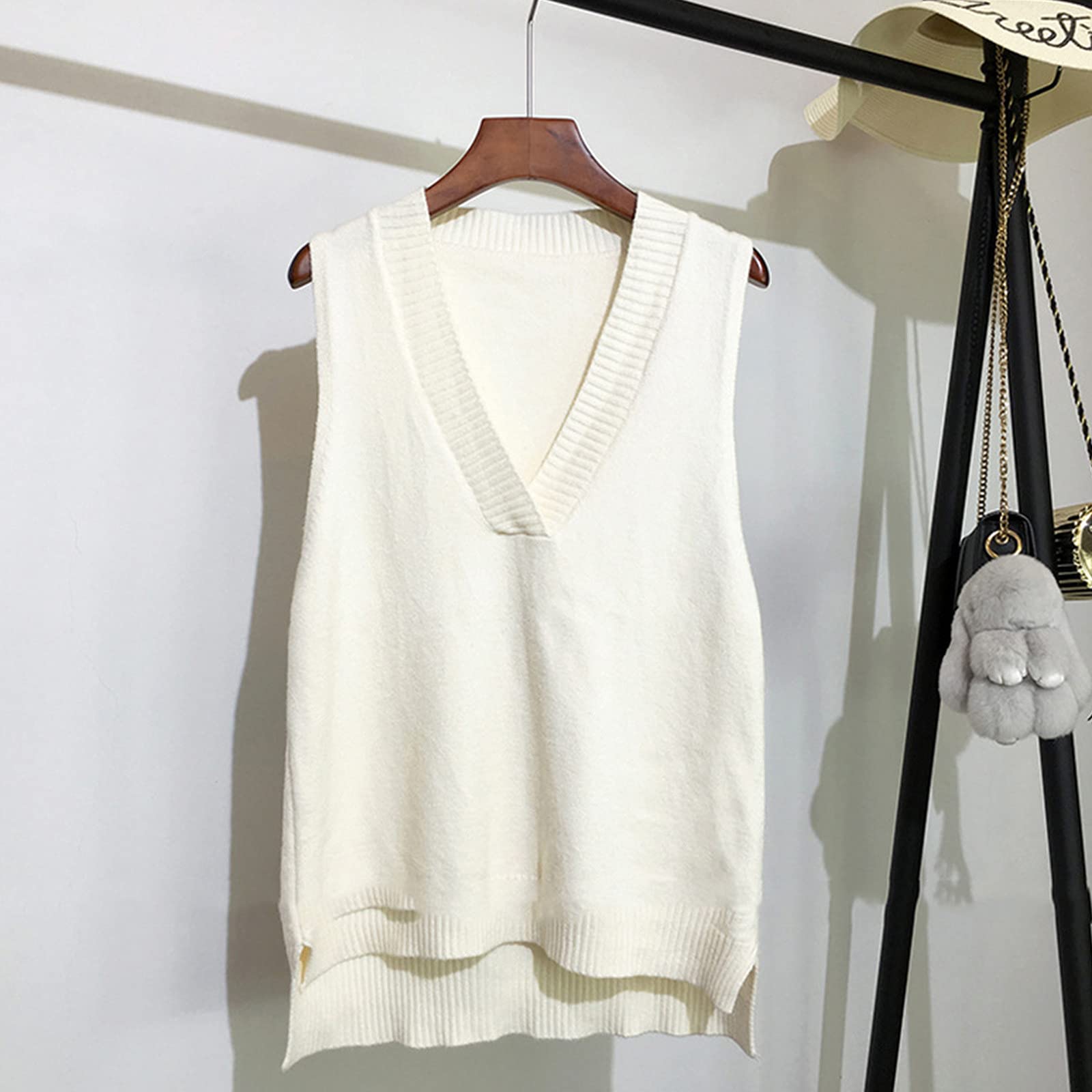 Generisch Damen Pullover Warme Damen Strickweste mit V-Ausschnitt Lose Wintermode Ärmelloser Pullover für Saison Übergang
