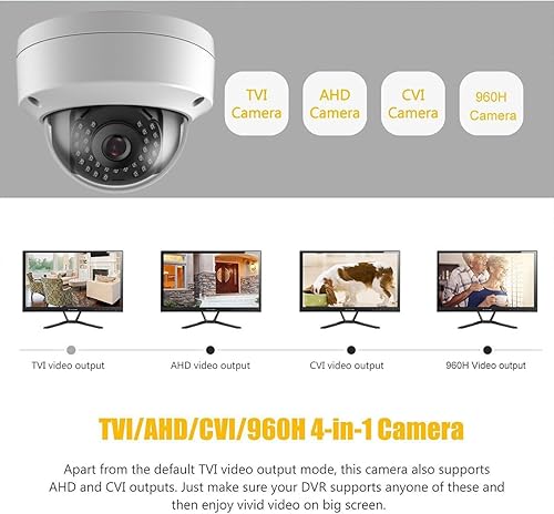 Miniatura 4 de Cámara de seguridad de vigilancia CCTV analógica de 4 MP coaxial TVI CVI, ángulo de visión amplio de 0.110 in, visión nocturna IR de 65 pies, al