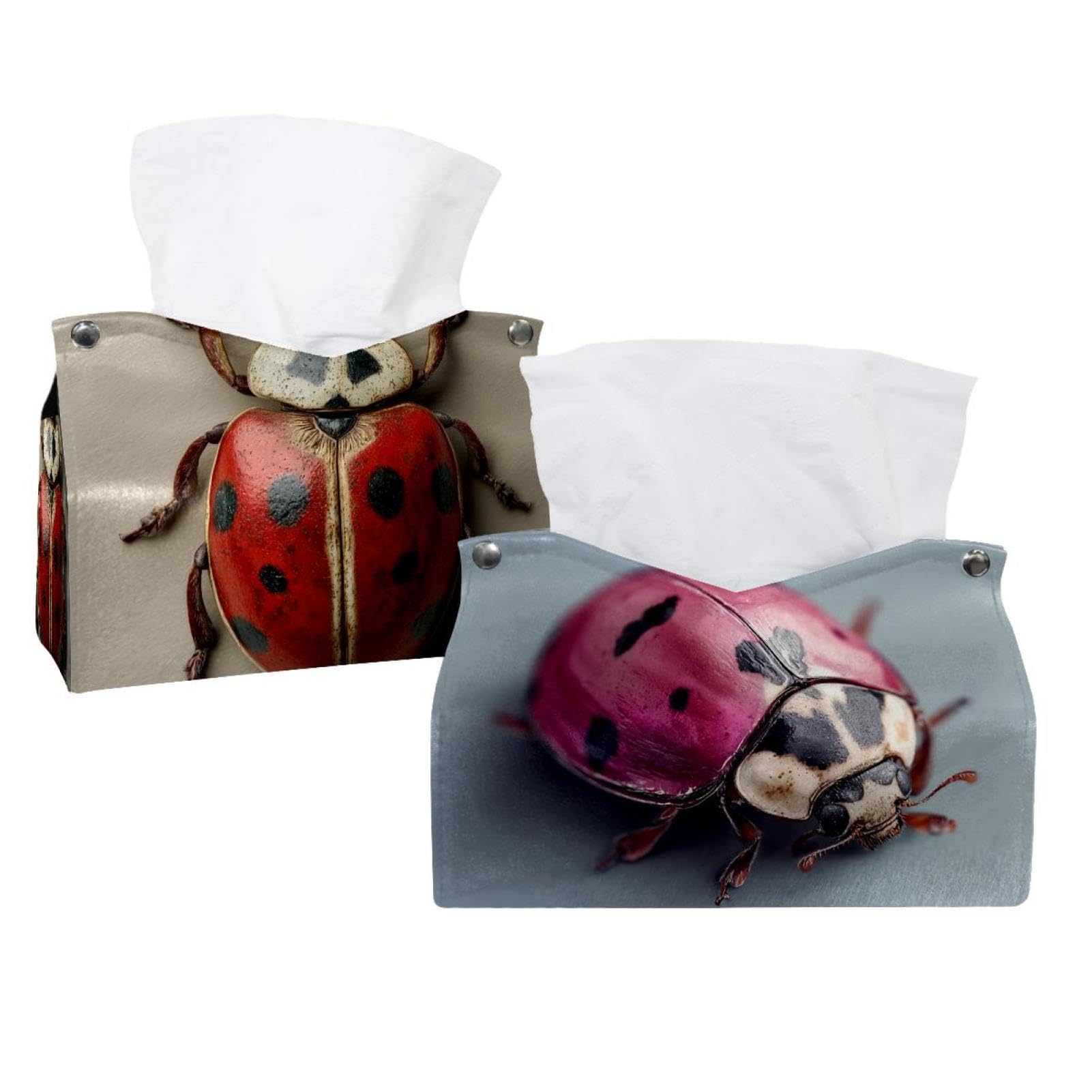 Housse de boîte à mouchoirs en cuir (lot de 2) motif coccinelle pour rangement chic de maison