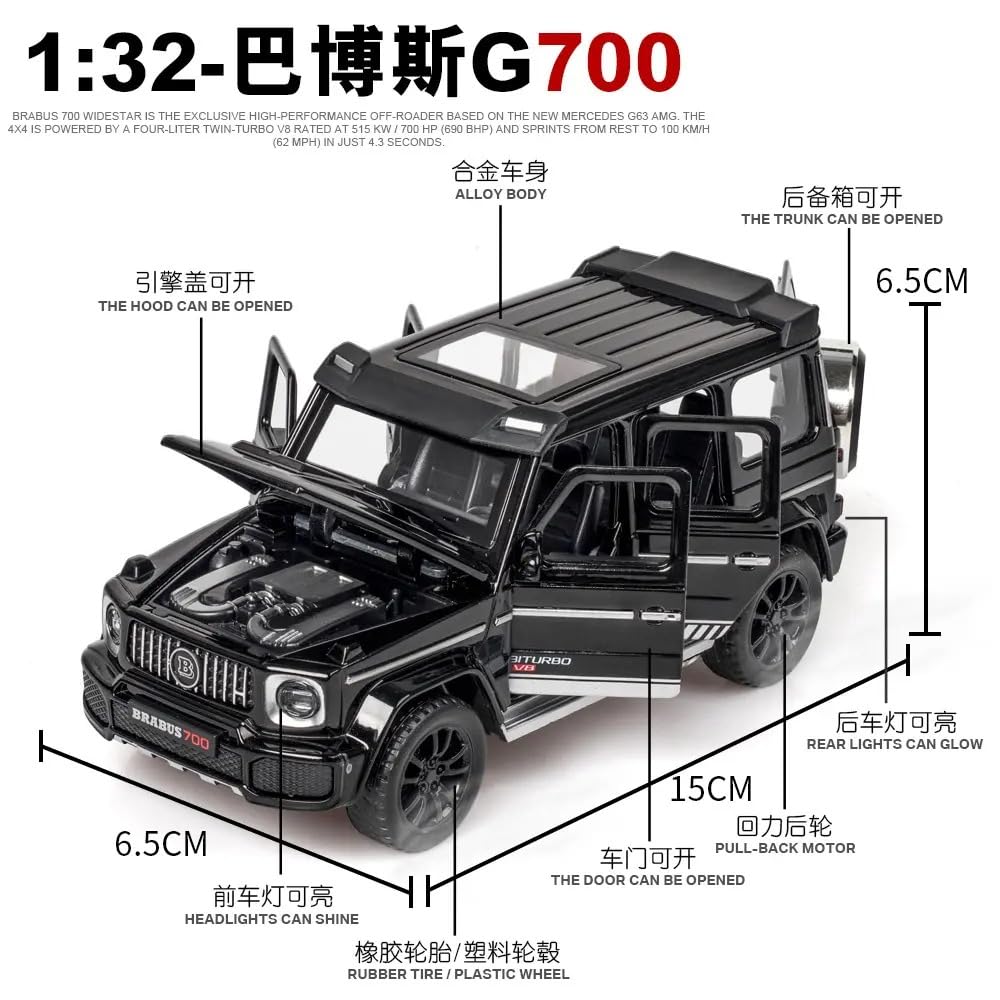 FUNABLO Scale Exclusive Alloy Metal Pull Back Die-cast Car Model with Sound Light Mini Auto Toy for Kids Metal Model Toy Car with Sound and Light (1.32 Scale MERCE-DES Brabus 700-RED) 1