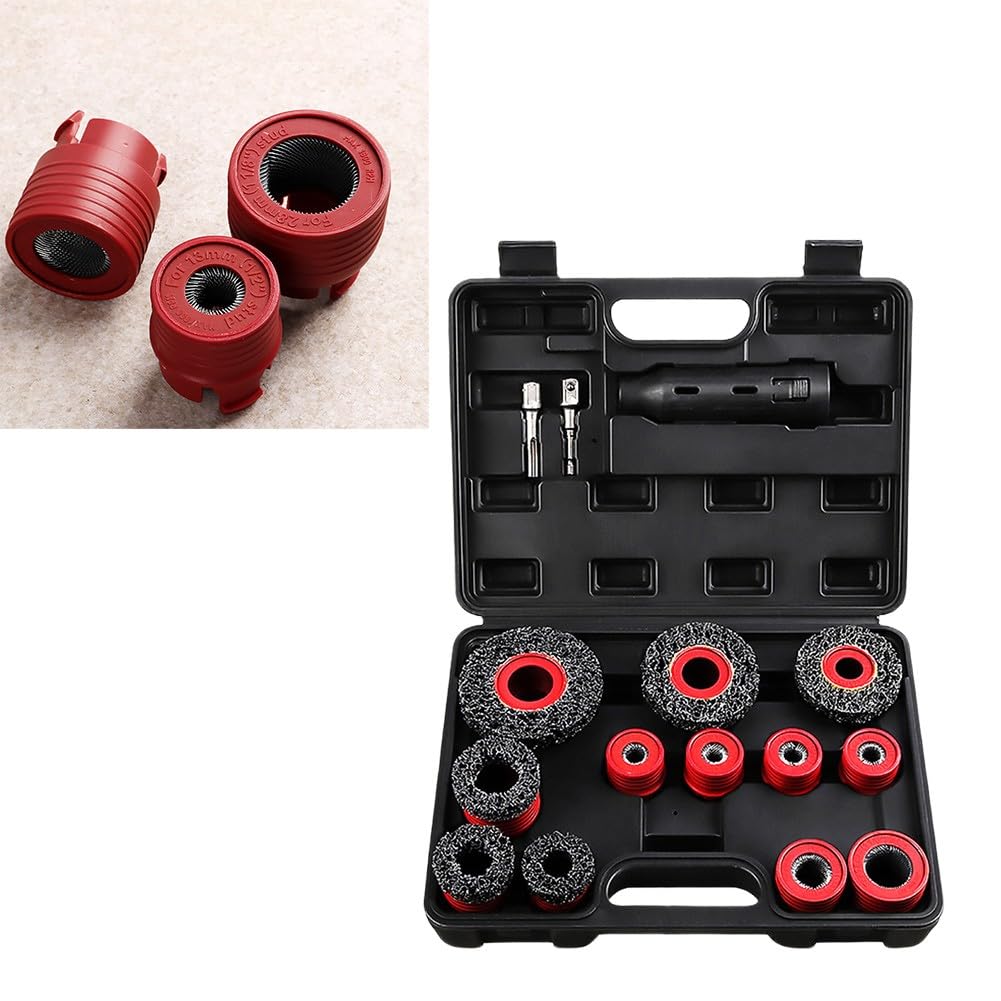 15-teiliges Auto-Reinigungsbürsten, Radbolzen-Rostentferner-Werkzeug-Set, Bohrer, 12–28 mm Stahlschrubber