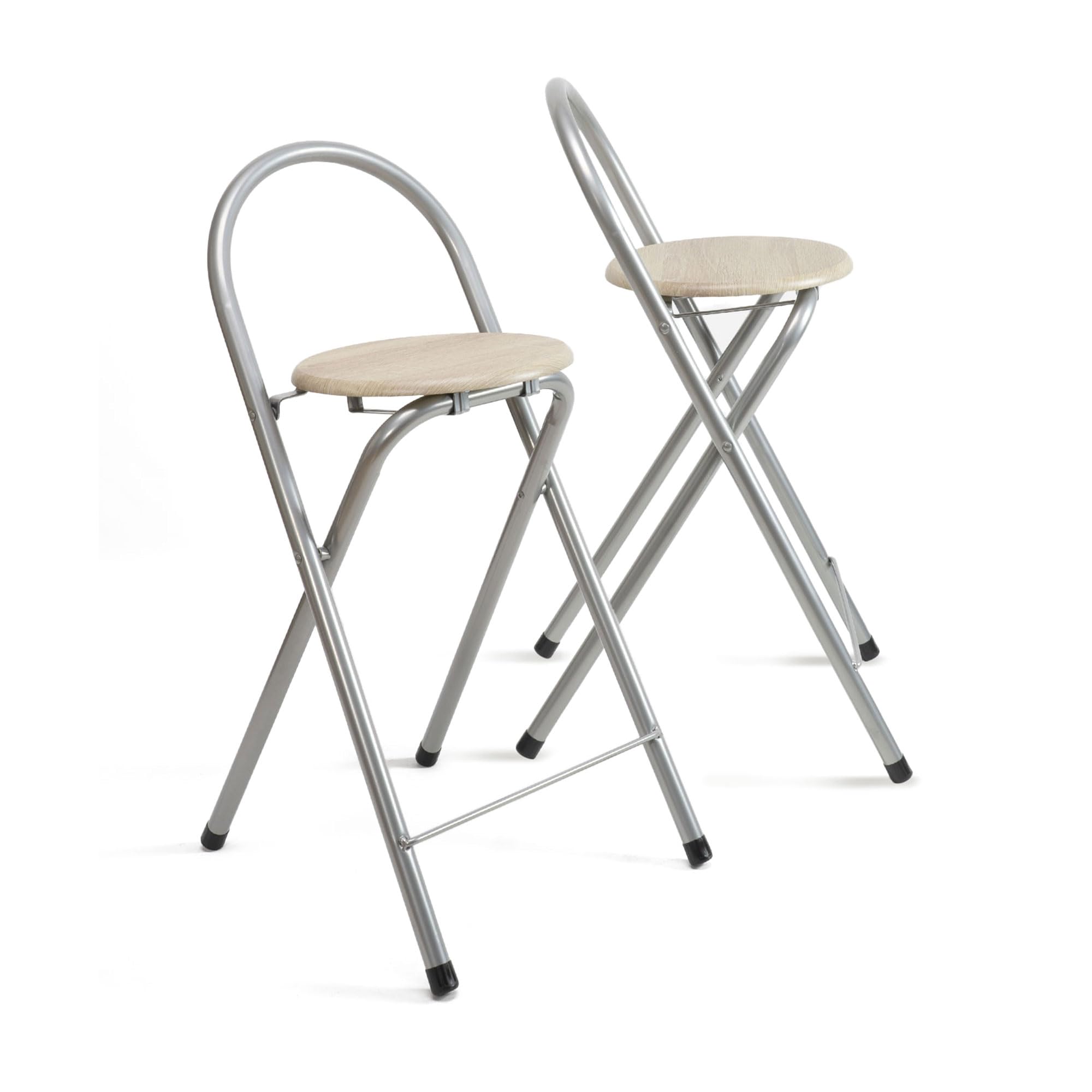 THE SECRET HOME - Pack de 1,2,4 y 6 Taburetes Plegables con Respaldo - Sillas Plegable de Metal y Madera - Alto. 80 cm x Ancho. 40 cm (2, Madera Clara/Plateado, Alto. 80 cm x Ancho. 40 cm)