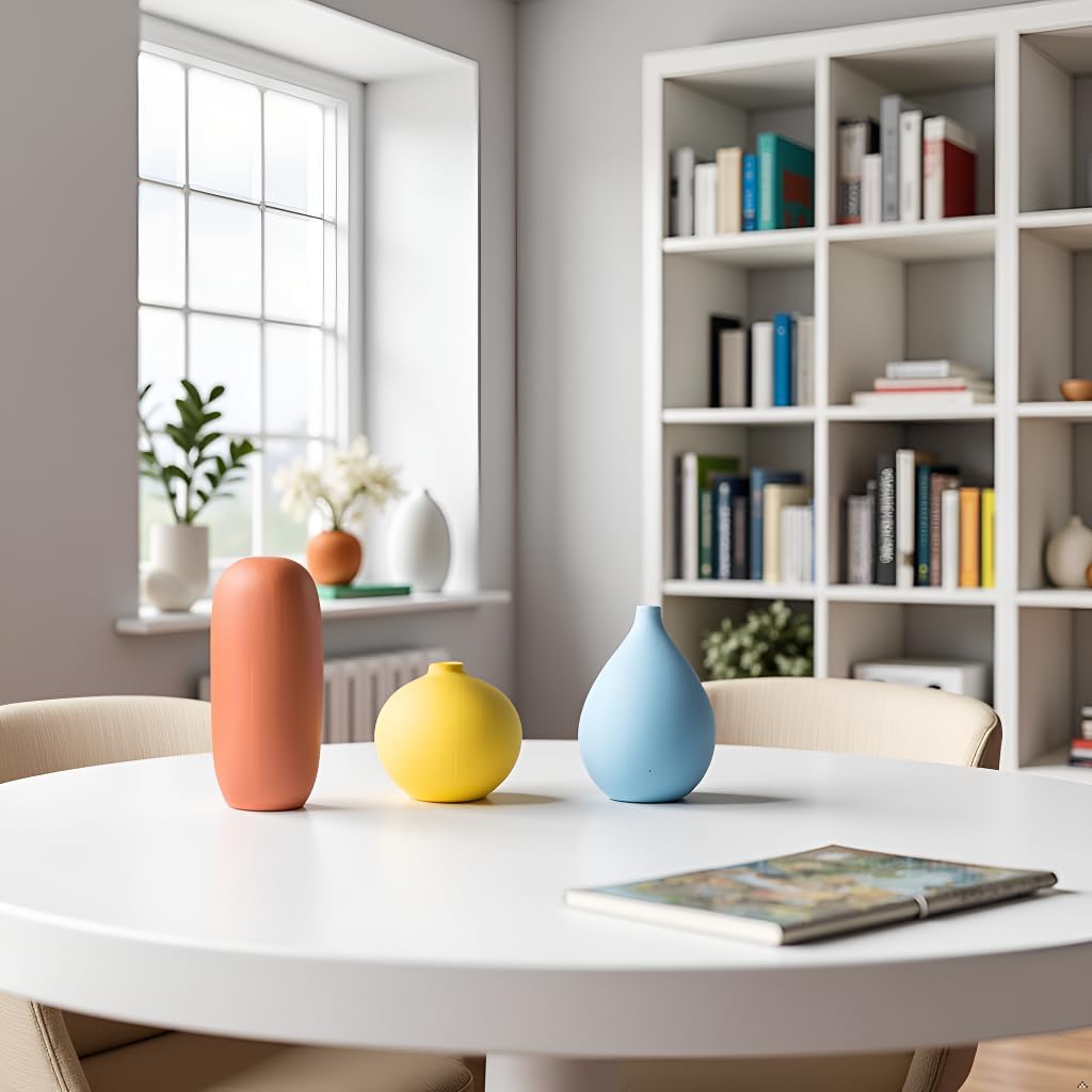 Small Multi Color Ceramic Vase Set 3 for Modern Home Table Decor, Living Room, Tabletop, Bedroom, Shelf, Office Bookshelf, Entryway, Coffee Table Mantel, Rustic Farmhouse Decorative Vases - Image 5