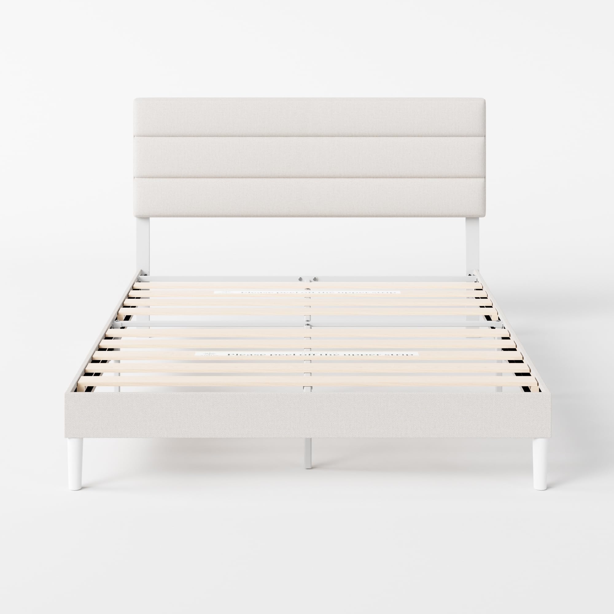 ZINUS Piper - Marco de Cama Doble - Cama 135 x 190 cm - 30 cm de Altura - Base de Cama tapizada con cabecero - Soporte de Listones de Madera - Blanco Roto