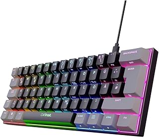 Trust Gaming GXT 867 Acira 60% Teclado Mecánico Alemán QWERTZ Layout, Iluminación RGB, Teclas Dobles, USB Mini Portátil Programable Pequeño Teclado Gaming 60% PC Laptop