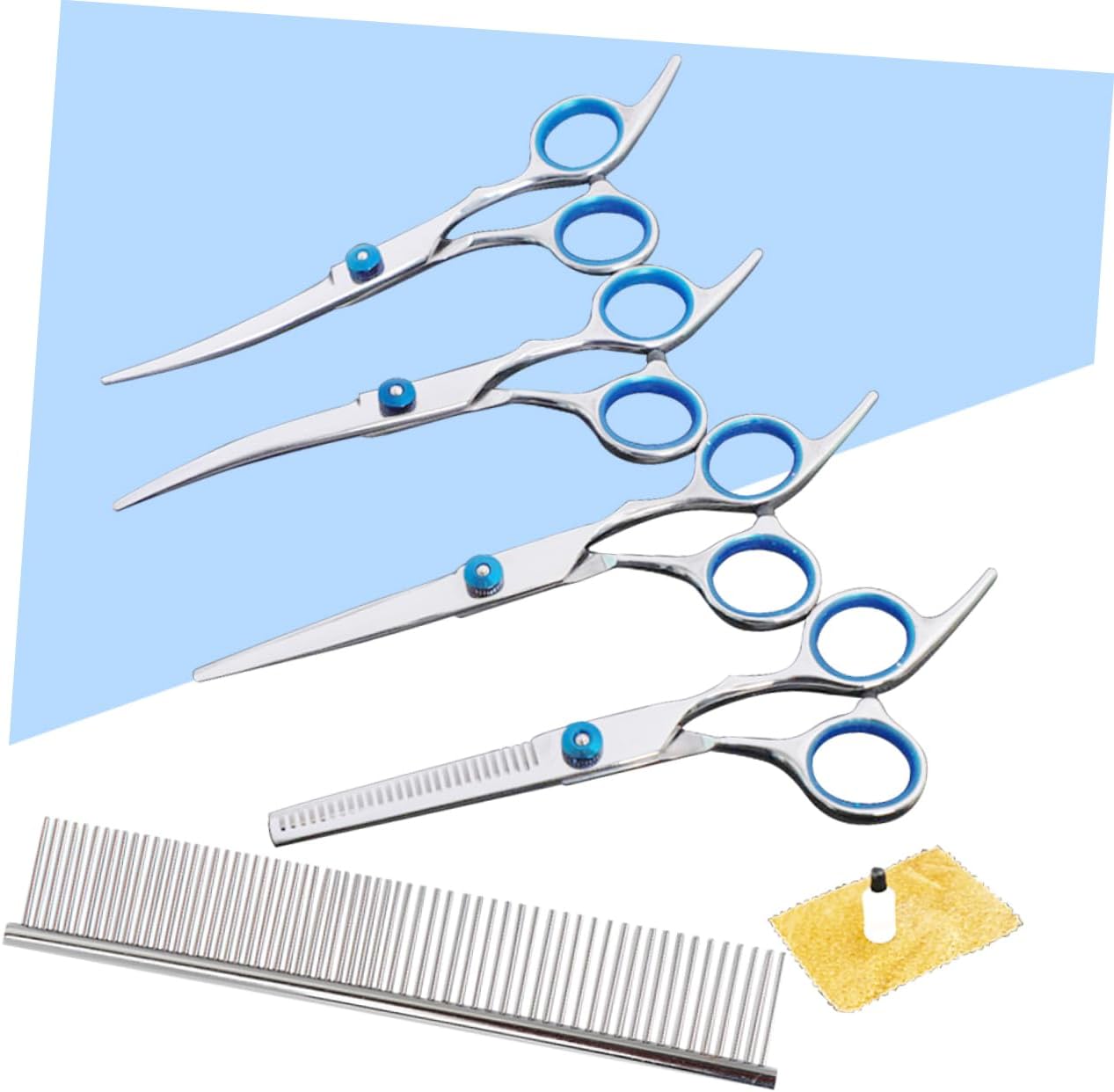 PET Hairdressing Scissors Set 8-Piece Professional Grooming Kit for Dogs and Cats 6 Blue Hair Cutting Tools Teeth Cut Scissor and Portable Carry Case
