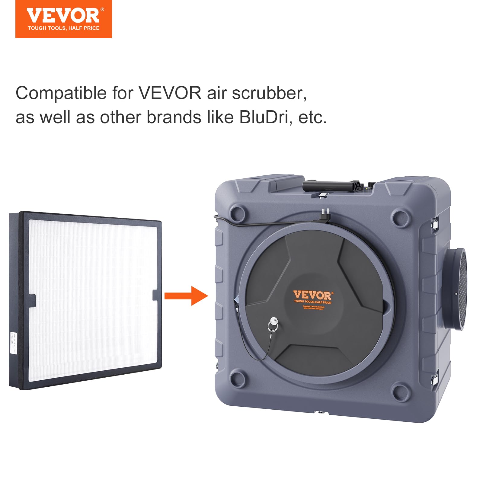 VEVOR HEPA-Luftfilter, 40,4 x 48,3 cm Luftfilter-Ersatz, hocheffiziente Filter der Stufe 3, kompatibel mit BlueDri & VEVOR Scrubber, Luftreinigern, Geräten zur Wasserschadensanierung