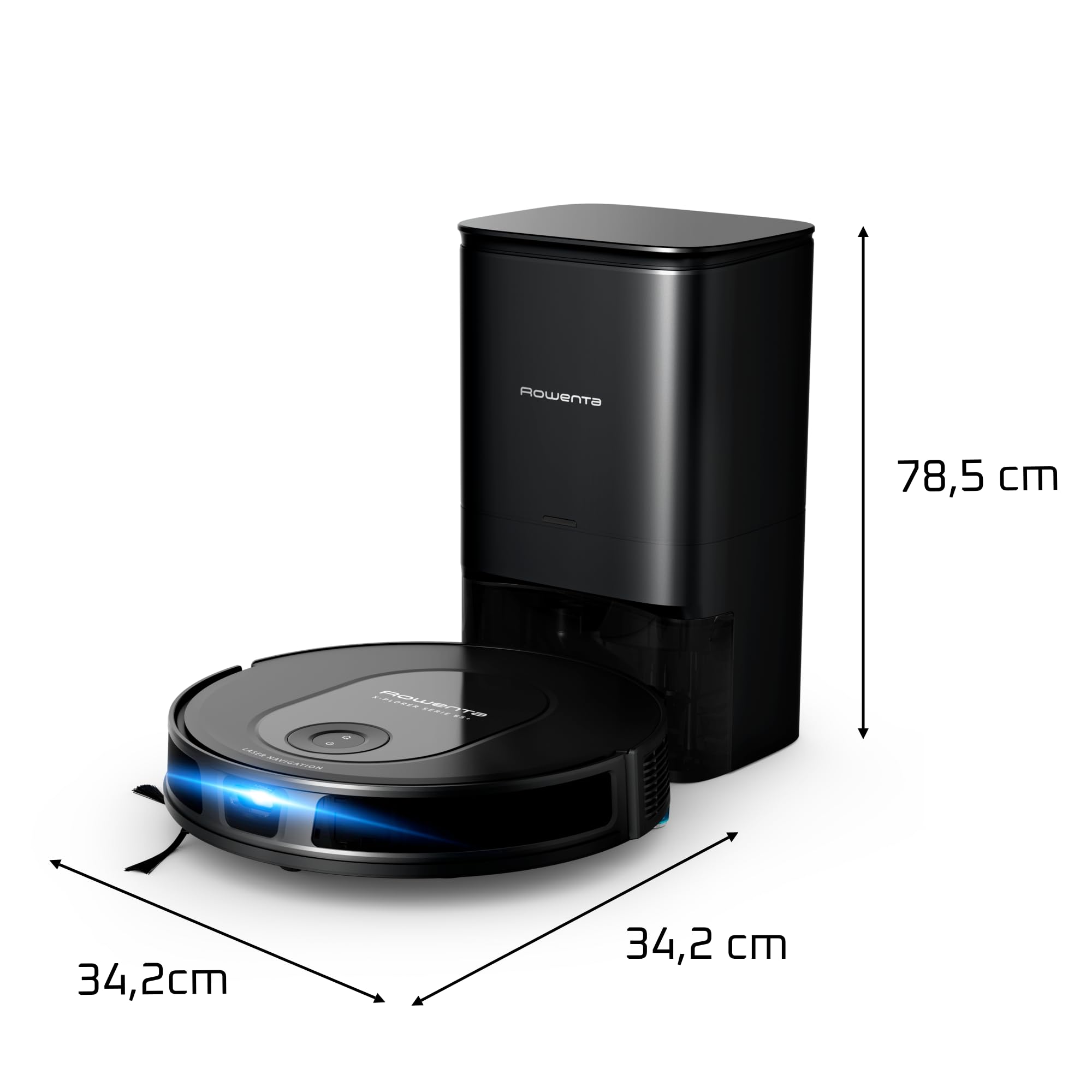 Rowenta Xplorer Serie 65+ robot odkurzający na mokro i sucho, nawigacja laserowa, czas pracy 120 min, sterowanie za pomocą aplikacji, tylko 7,8 cm wysokości, elektroniczny mop do wycierania, stacja