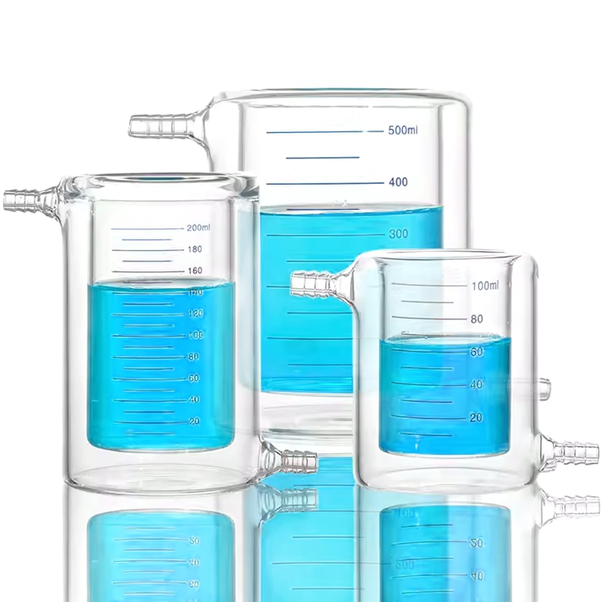 JiaoFengHeng Jacketed Reaction Beaker Double Layer Jacketed Glass Beaker Borosilicate Glass Graduated Beaker Flat-Bottom Double-Layer Lab Reaction