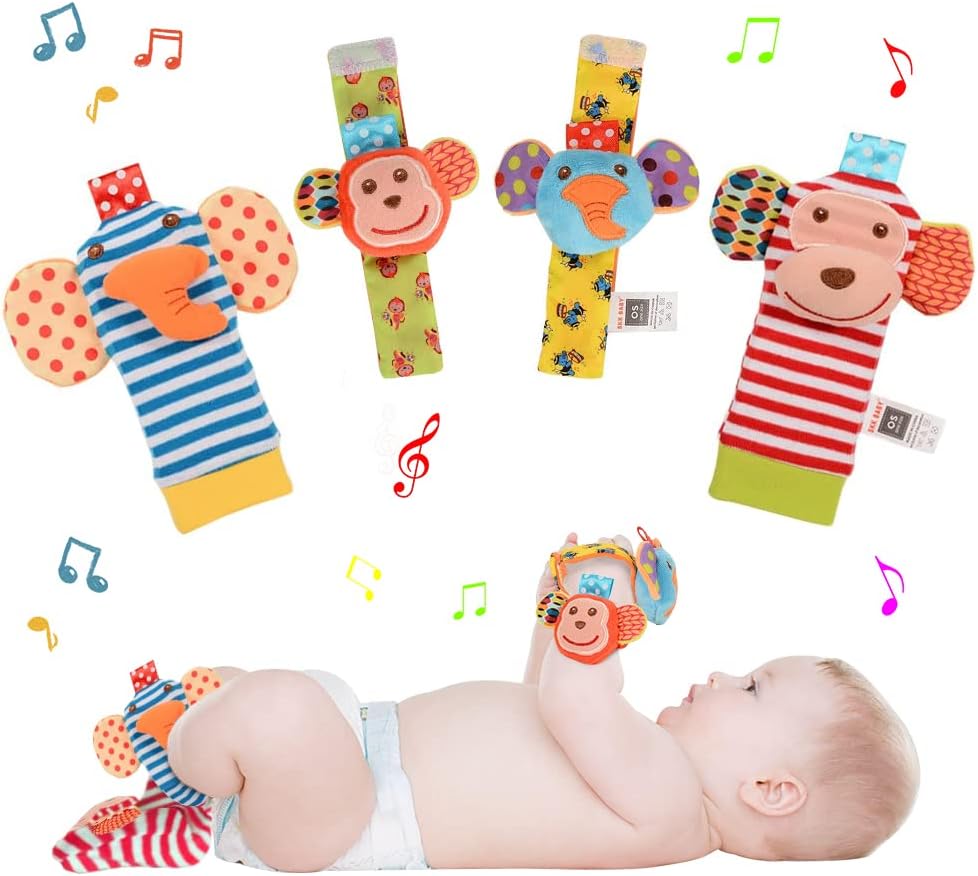 ThinkMaxBaby Soft Rattle Toy, Foot Socks Wrists Rattles, Wrists Rattles for Baby,Ankle Sock Cotton and Plush Stuffed Infant Toys