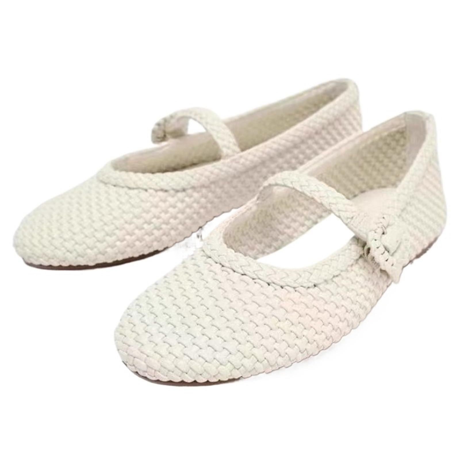 Komfortable Ballerinas mit gewebtem Design for Damen, Sommermode, runde Zehenpartie, Schnalle, weiche Sohle, Elegante Abendschuhe, Sandalen Für Damen