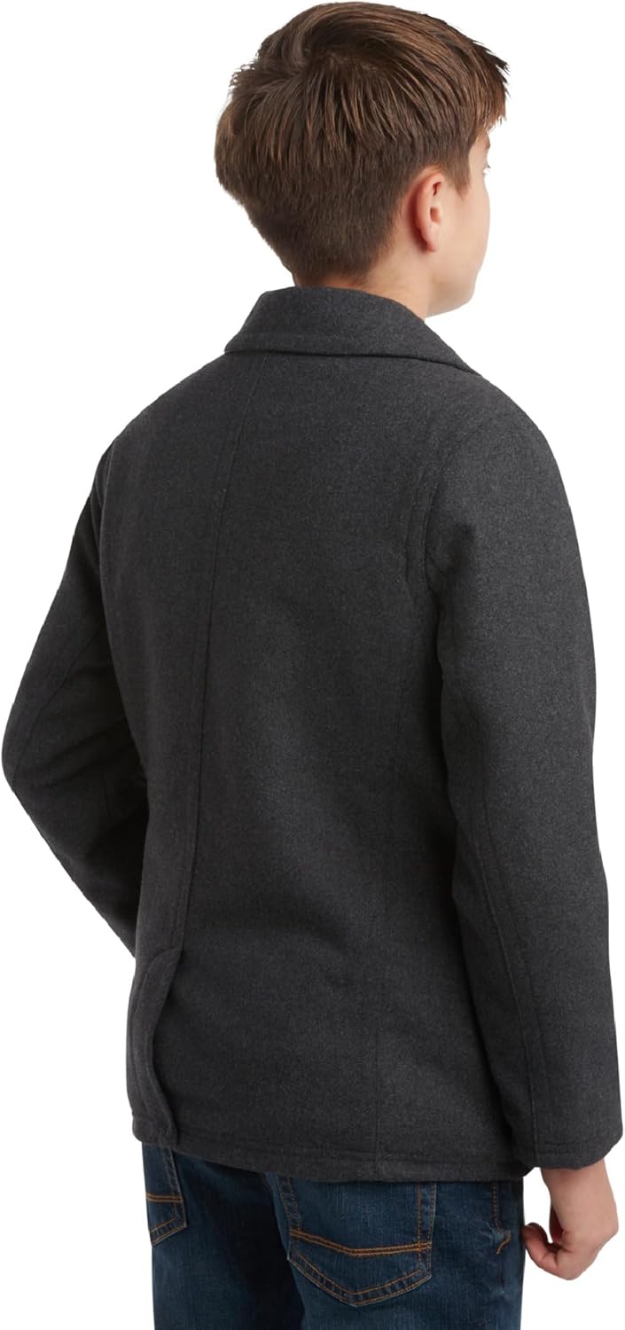 URBAN REPUBLIC Boys Peacoats - Double Breasted Wool Blend Dress Coat with Faux Fur Lining & Flap Pockets (4-20)