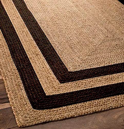 Image of Handwoven Natural Jute Braided Carpet Mats | Reversible Floor Covering Carpets Rug Mat | Anti Slip Backing Heavy Carpet Runner for Living Room Bedroom Carpet Jute- danim (6x9 feet j-b-n)
