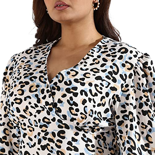 Image of Instafab Plus Women's Multicolour Printed Midi Length Short Sleeve Regular Fit Wrap Dress for Casual Wear | Modern Clothing Dress Crafted with Comfort Fit for Everyday Wear, 3XL