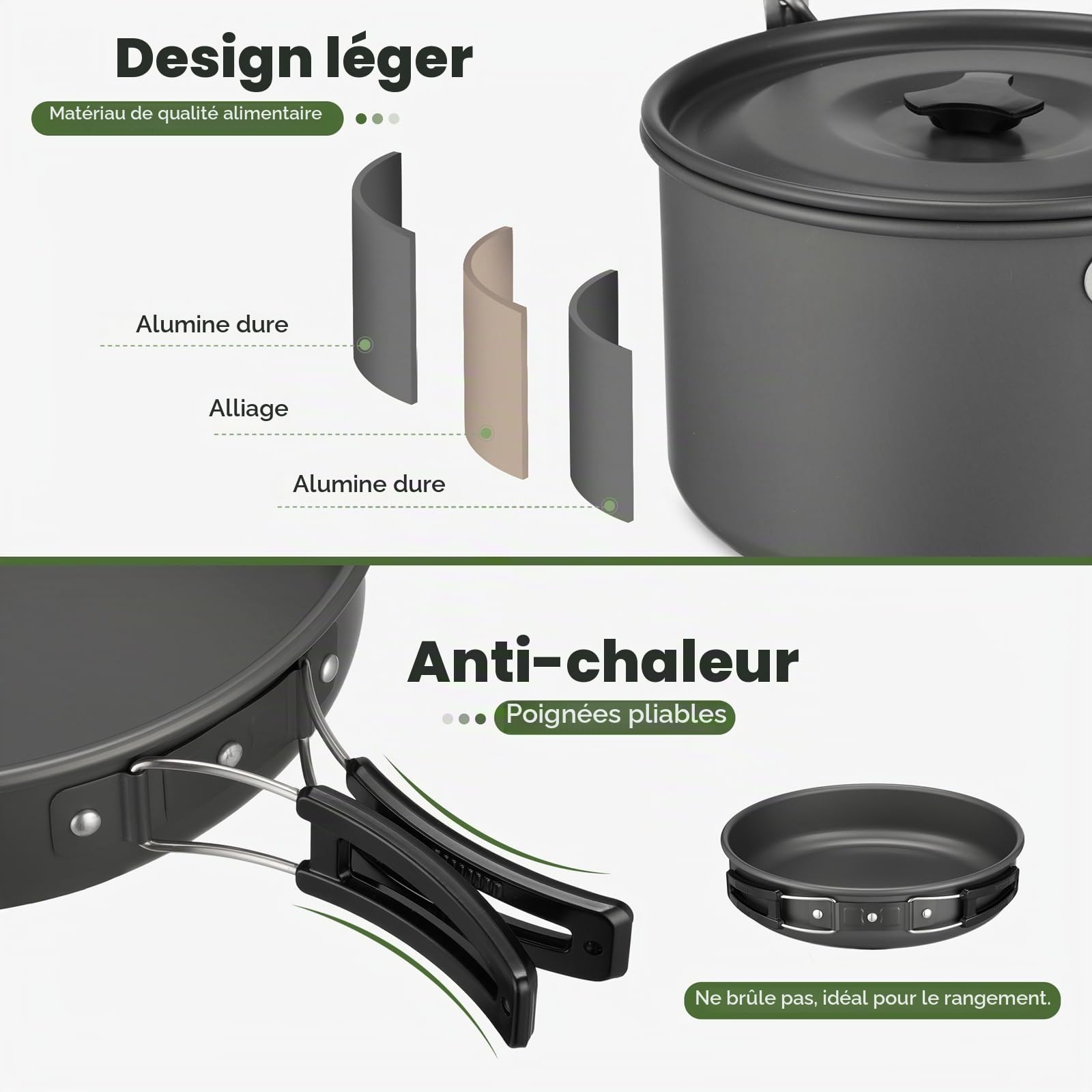 THTYBROS Kit de Cuisine de Camping 43 pièces en Aluminium Robuste pour 6 Personnes, avec Casserole, Bouilloire, poêle, gobelets et Vaisselle pour randonnée et Pique-Nique