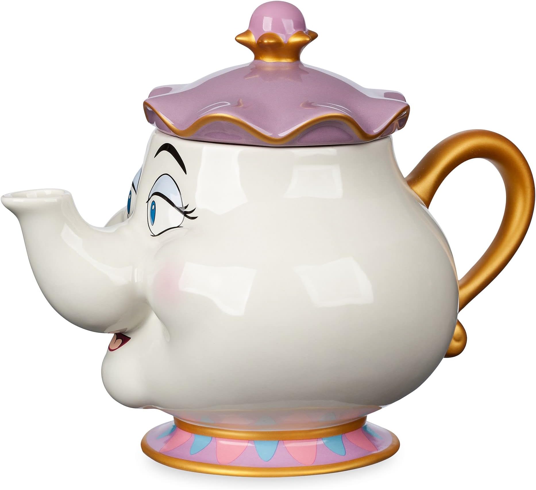 Disney Store Official Beauty and The Beast Mrs Potts Large Ceramic Teapot, Kids Stoneware Kettle with Painted Details and Golden Foil Accents - 945ml