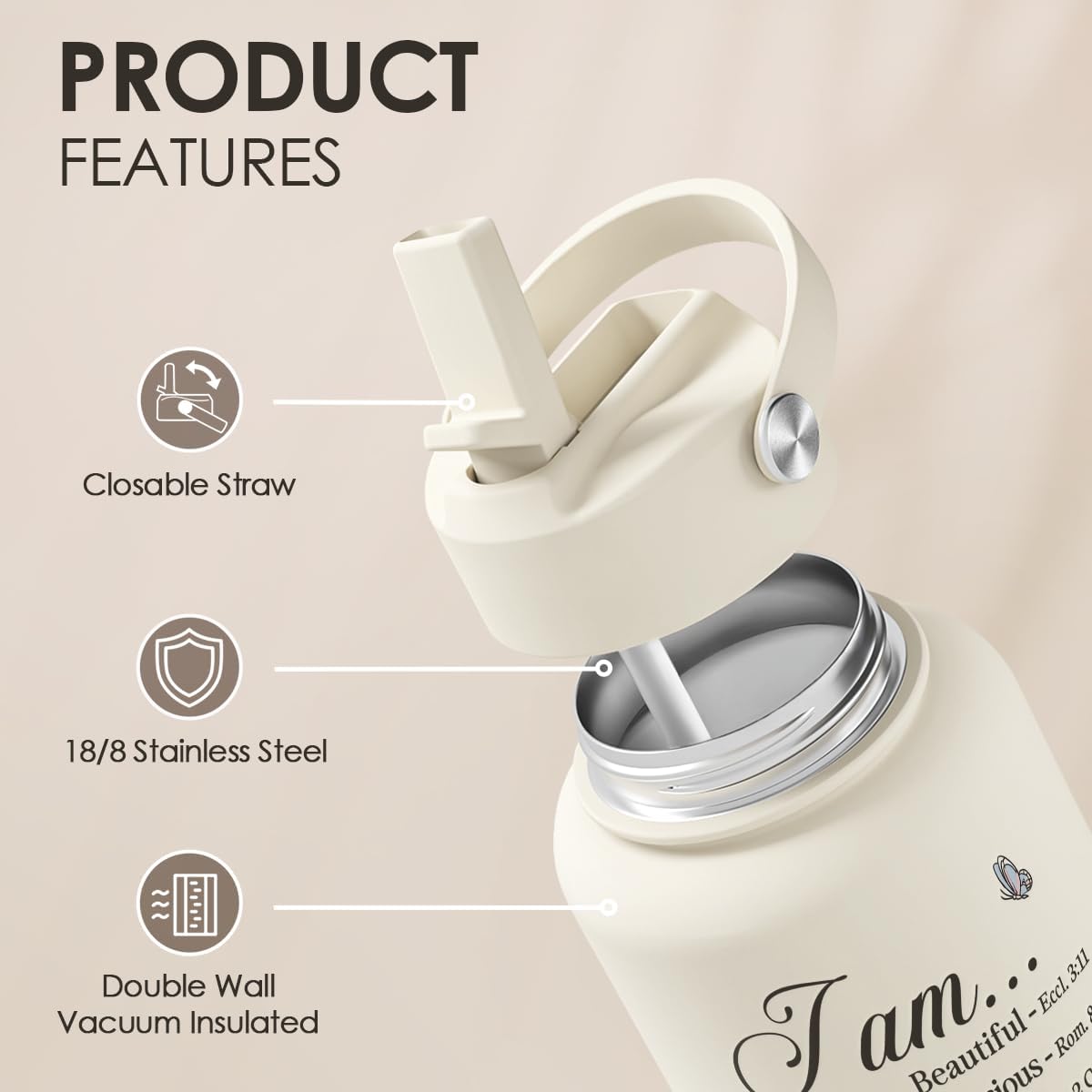 Christian Inspiration Water Bottle 32oz Stainless Steel with Lid & Straw, Inspirarional Insulated Bottles for Women Girls, Religious Inspirational Gift Idea for Birthday Christmas - Image 3