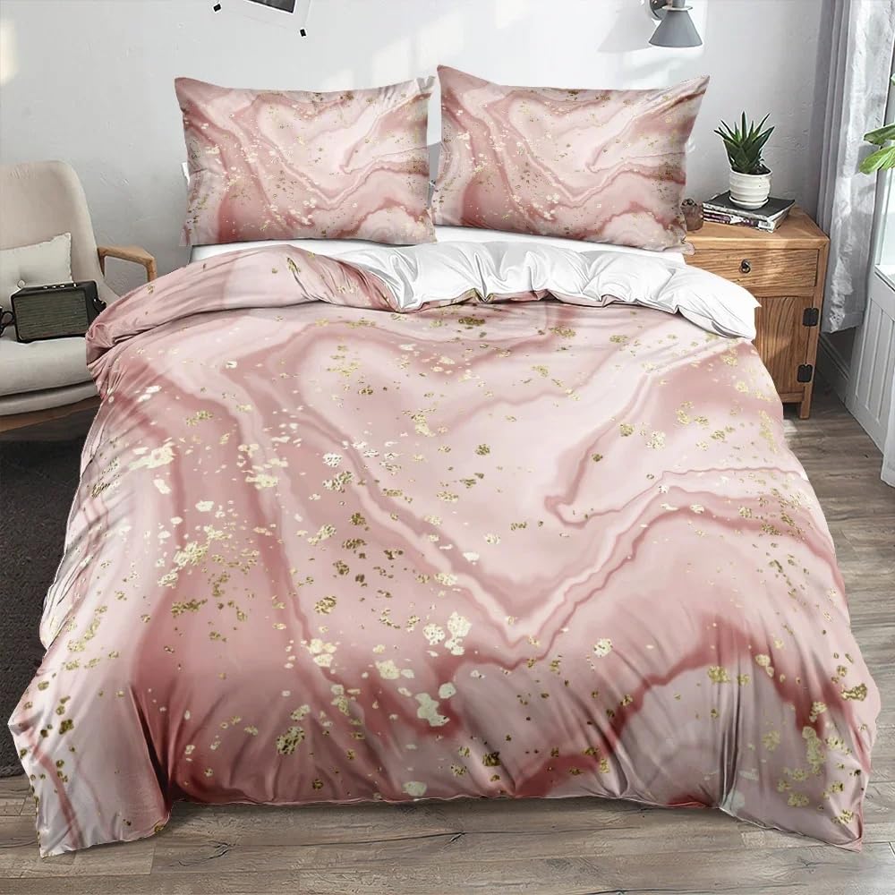 Housse de couette 140x200 marbre rose et paillettes dorées pour lit simple fille