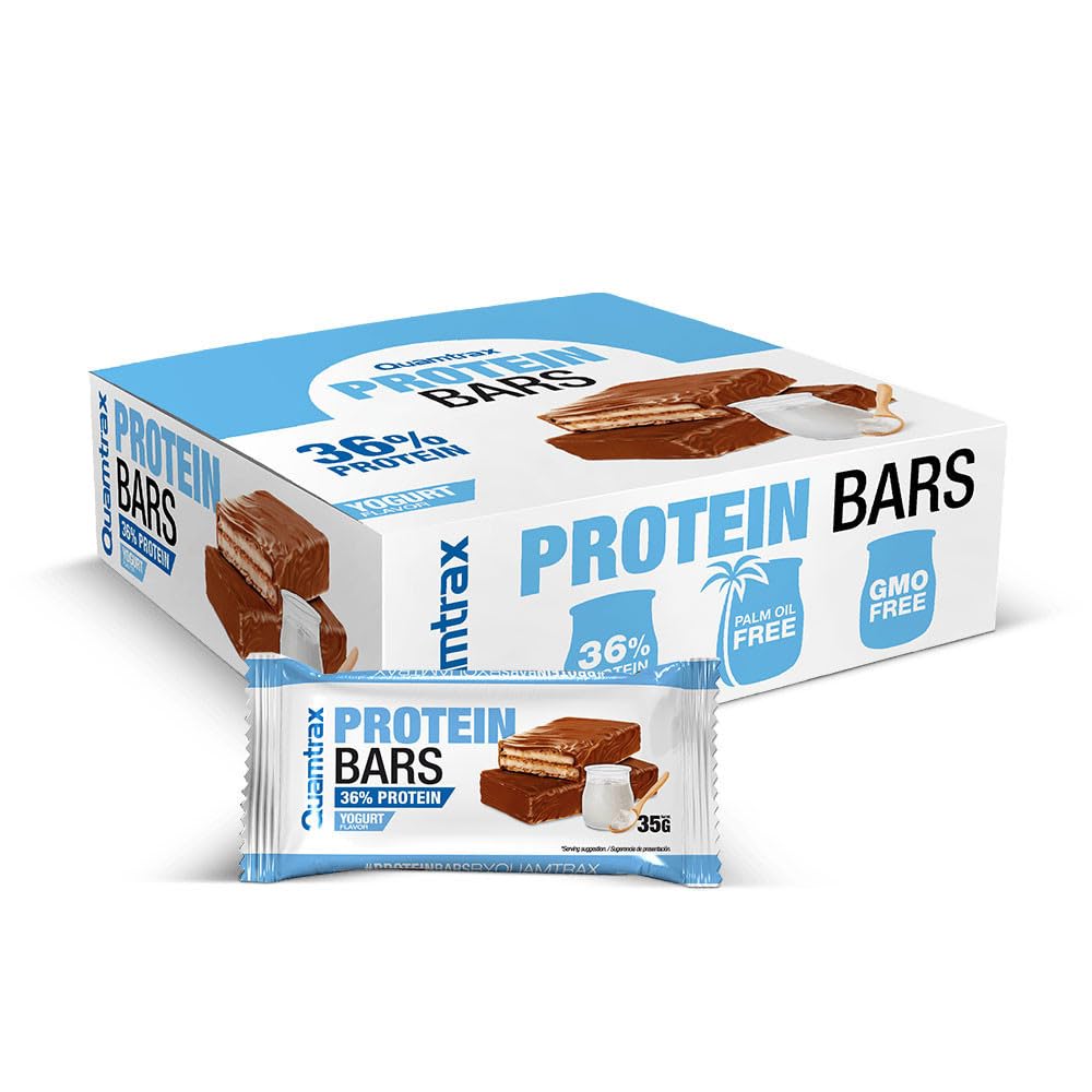 Quamtrax Nutrition - Protein Bar (Barrita Proteica) - 35 g x 32 uds - Sabor Yogur - Alto en proteínas, bajo en azúcar y sabor delicioso (32, Yogur)