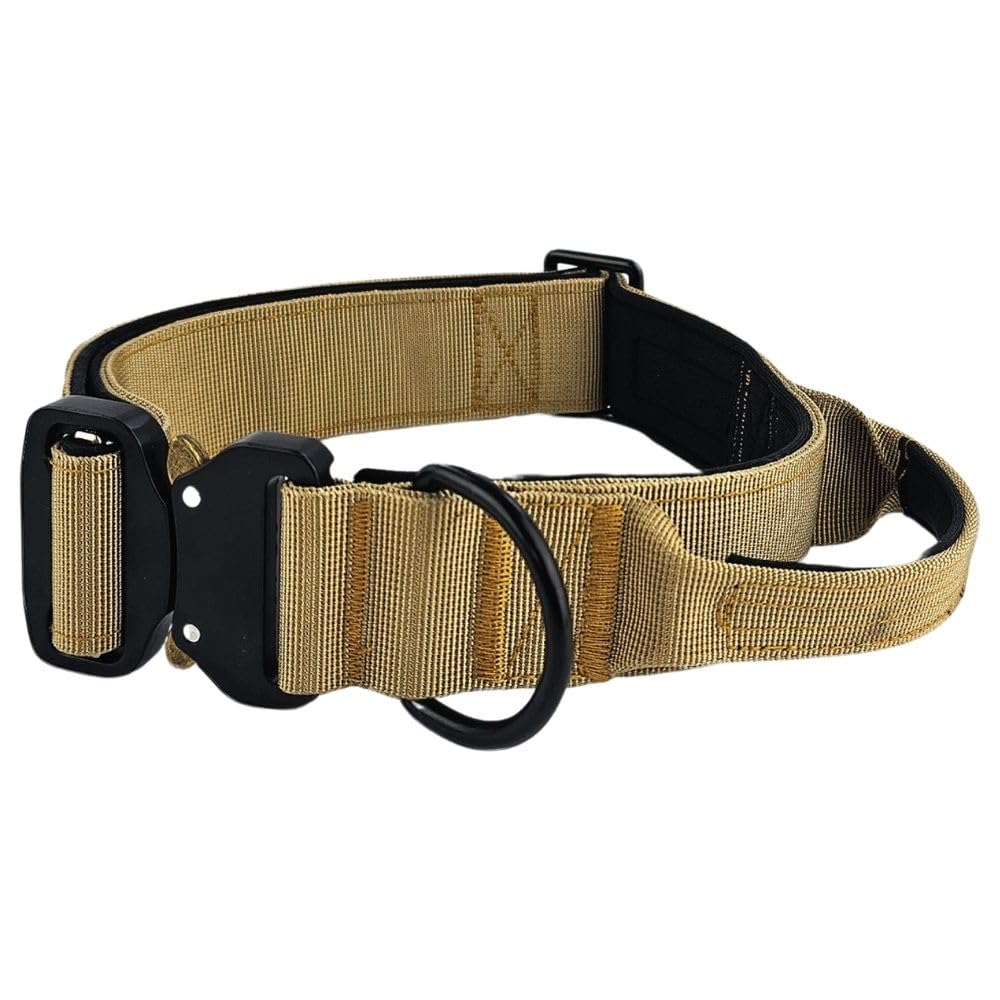 HugglePets Tactical K9 Endurance Dog Collar | Adjustable | Large Sand (56-73cm) | Soft Padded Handle Control Training | Quick Release Buckle & Heavy Duty D-Ring | For All Strong Dog Breeds