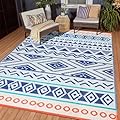 Outdoor Patio Rug Waterproof Camping - Outdoor Rugs Outdoor Carpet, Plastic Straw Area Rug for Patios Clearance RV, Outside Porch Rug Balcony Deck Rug for Camper, Blue Red 4x6 ft