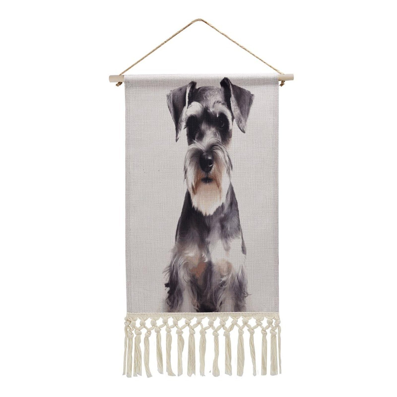 FekiLoot Well-behaved Schnauzer Wall Art Print Decor Art Tapestry with Tassel Cotton Linen Hanging Poster Vintage Aesthetic Wall Art Poster Rustic Wall Art Decor for Home Bedroom Living Room Office