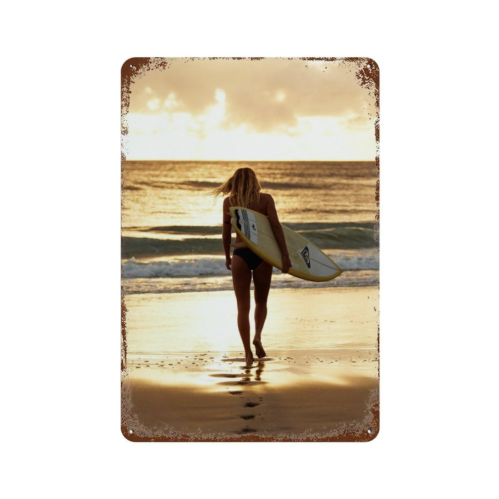 xiaoxiaoshen Vintage Sunset Beach Surfer Wall Decor Art Metal Tin Poster Modern Home Decor Art Home Bar Shop Decorations Vintage Sign 30x20cm