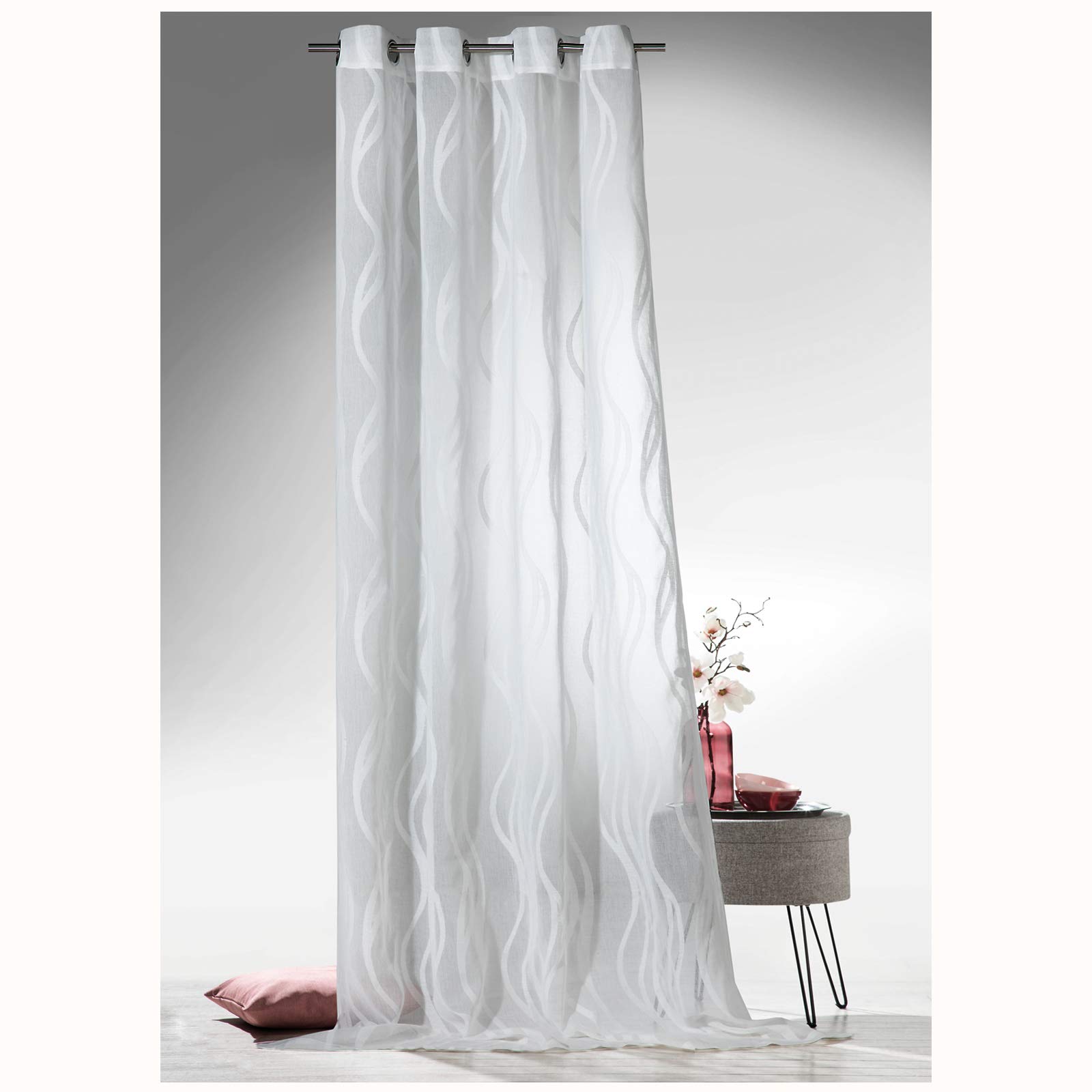 Tenda con occhielli in cotone jacquard écru con motivi floreali, al pezzo 60x120 cm Julen