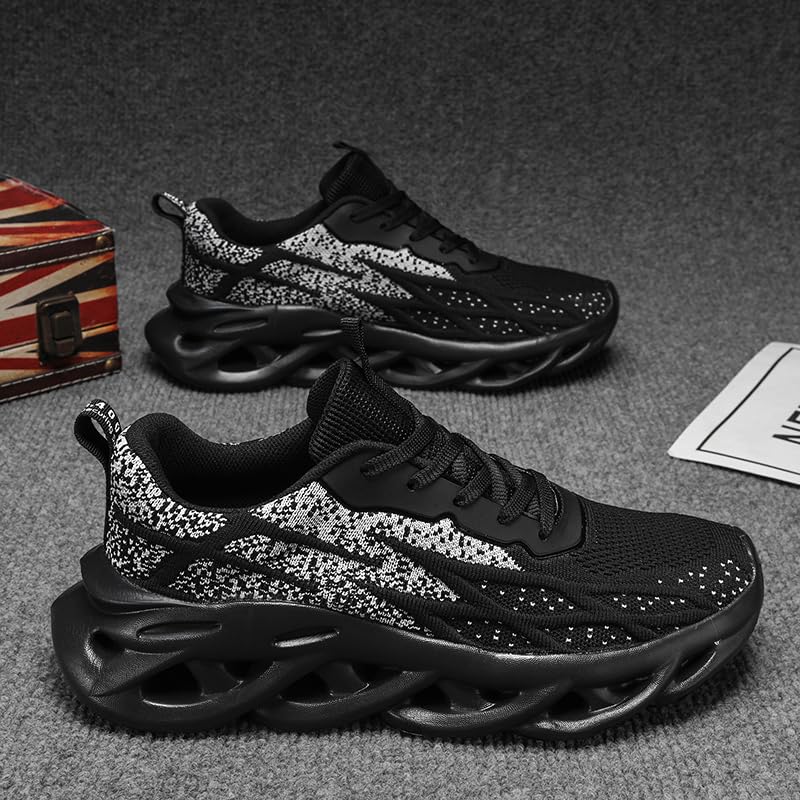 Image of DLWKIPV Mens Running Shoes Tennis Slip on Sneakers Walking Sports Gym Athletic Workout Work Shoes Casual Lightweight Soft Fashion Trainers Black Gray Size 11