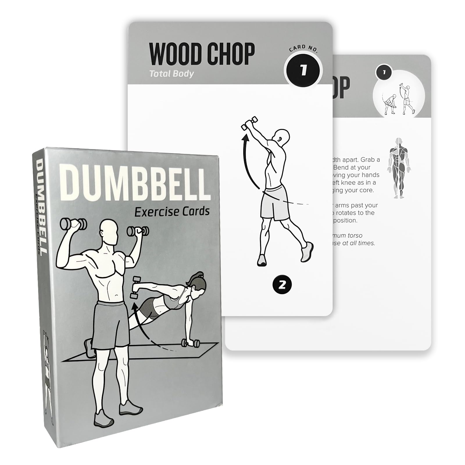 Dumbbell Workout Cards, 62 Large 5"x3.5" Exercise Cards for Home & Gym, Strength Training, Muscle Building, Beginner Fitness Guide, Fitness Cards for Men & Women