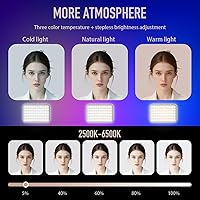 Vista 3 de Anillo de luz para selfie con banco de energía de 2000 mAh y 96+ iluminación de estudio CRI, 3 modos de color + RGB, clip resistente