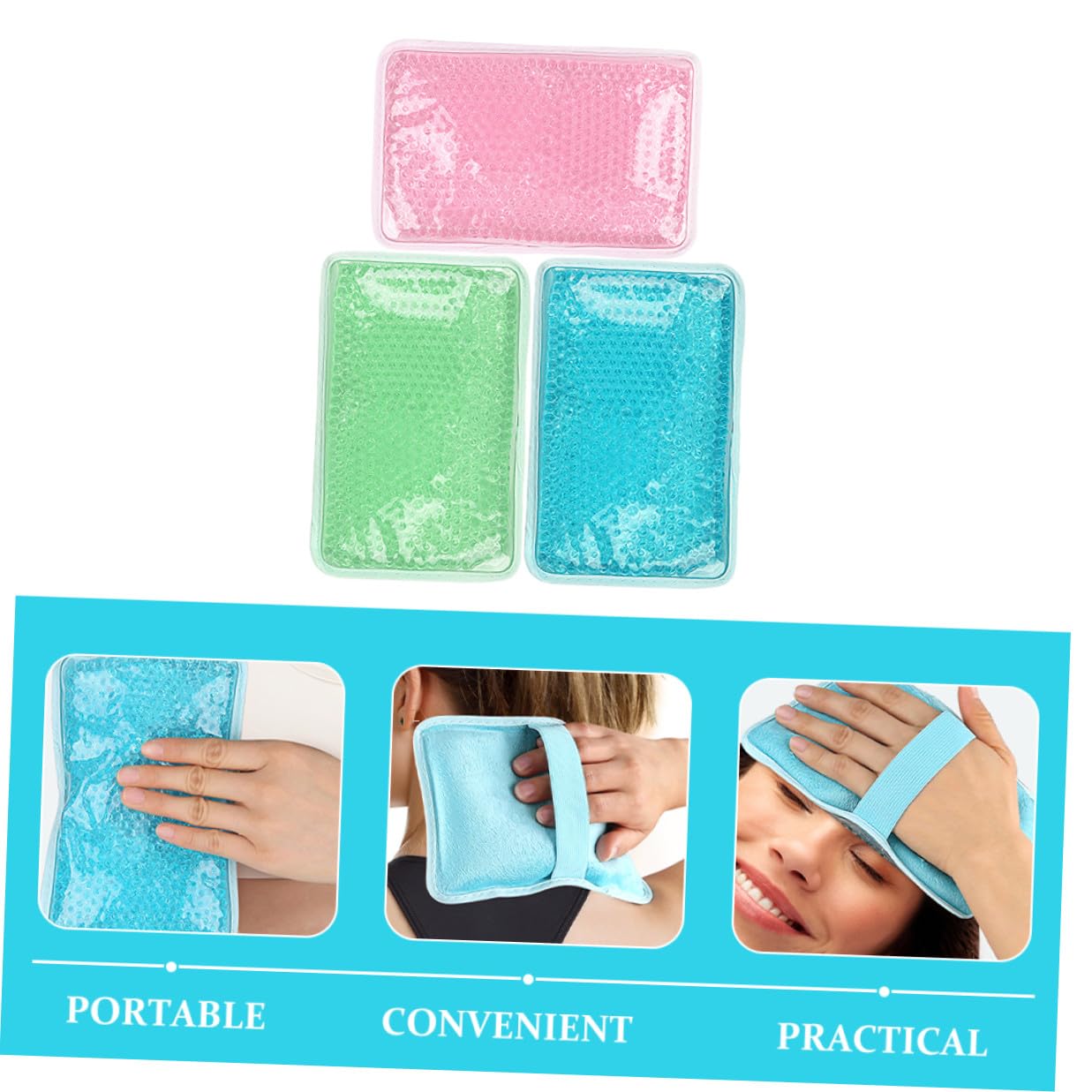 Wiederverwendbare Gel Eisbeutel für Beine und Rücken | Pvc Gelkissen mit Kristallfüllung, Kälte und Wärmeanwendung, 3 Stück für Erwachsene