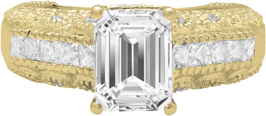 Dazzlingrock Collection 3.75 Ctw 14K Real Solid Gold Emerald, Princess & Round Cut Cubic Zirconia CZ Bridal Engagement Ring
