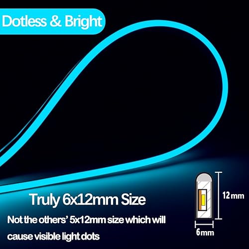 Miniatura 3 de HAUTY Luz LED de neón azul hielo, 16.4 pies16.4 ft 120LEDm 0.236x0.472 in SMD2835 DC12V Luz de neón LED flexible impermeable para decoración