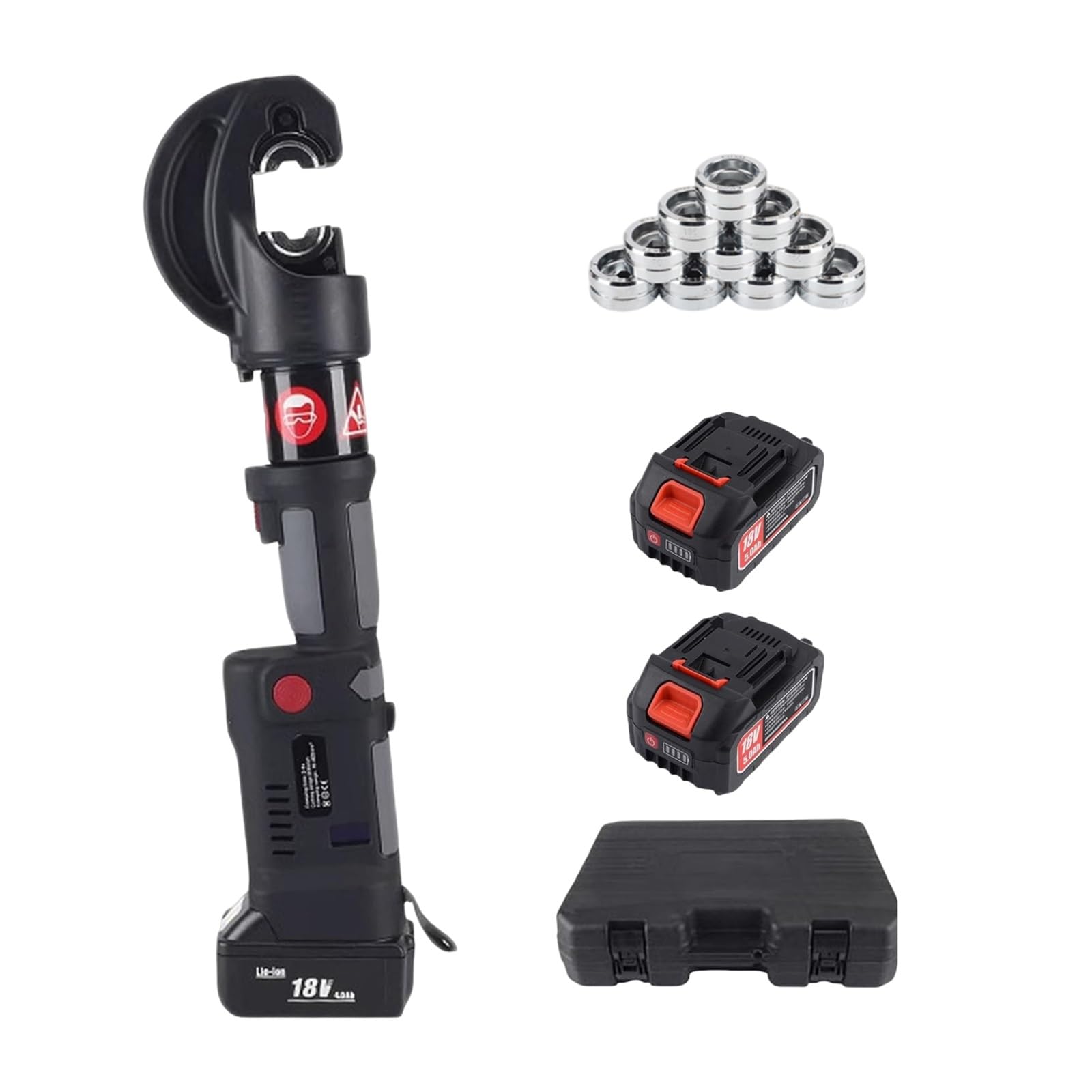 18V Battery Powered Hydraulic Wire Crimper 12 Ton, Cordless Electrical Cable Lug Press Tool 16-400mm² with Dual Packs, One-Handed Heavy Duty Plumbing Pipe Clamp