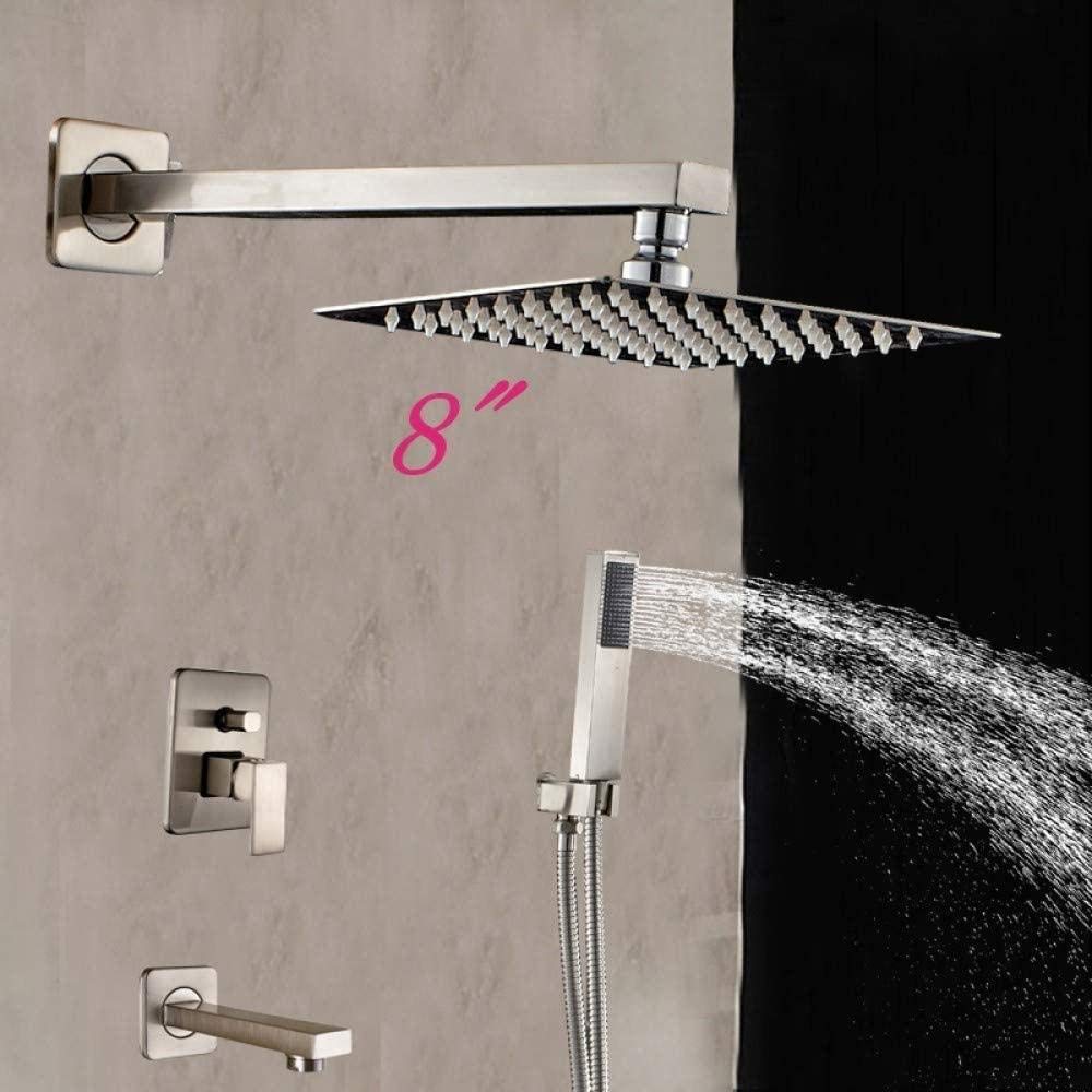 Ensemble de douche carré mural nickel brossé avec pommeau de 8 pouces et douchette