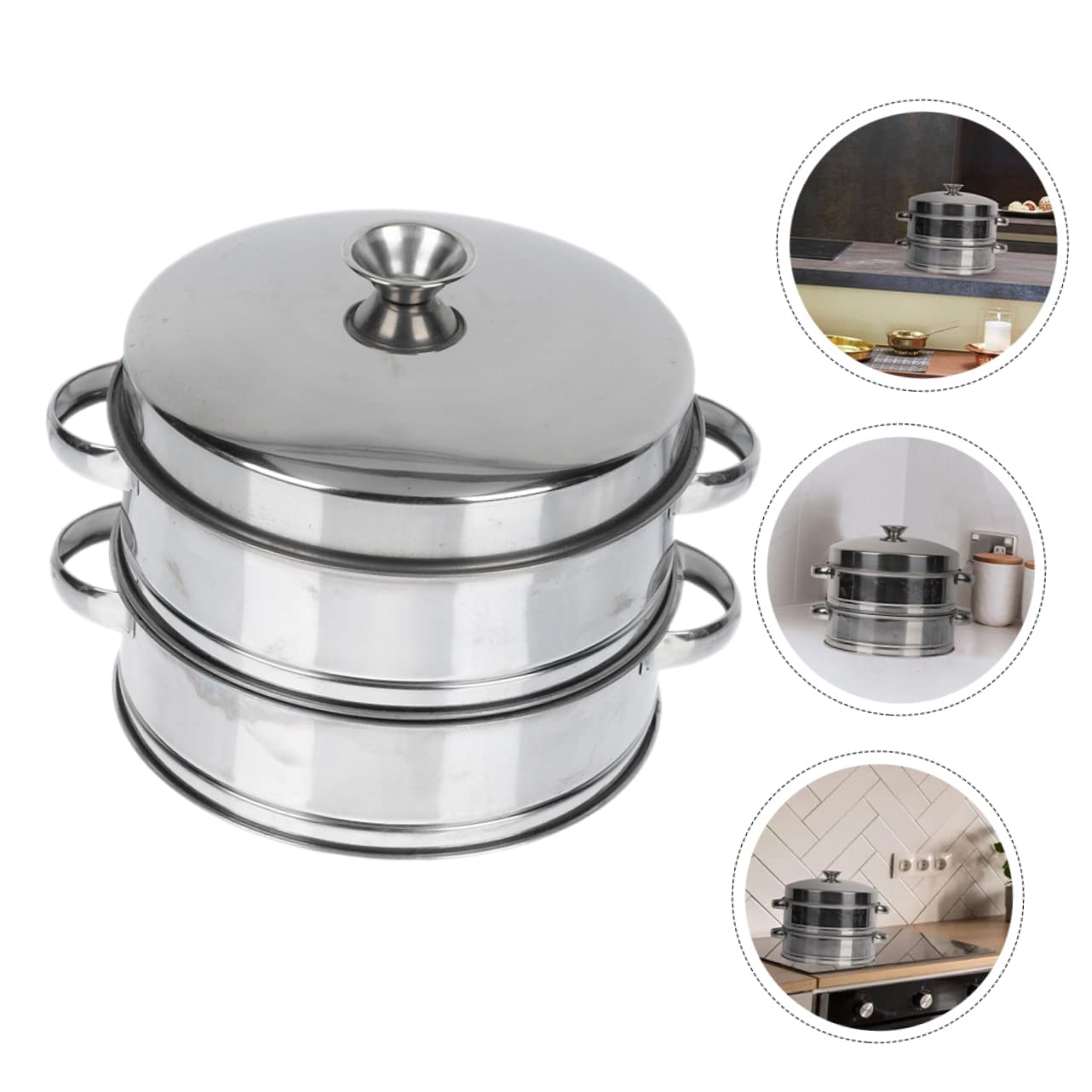 Alipis Vaporera de Cocina de Acero Inoxidable, 2 Niveles, con Tapa, para Verduras y Bollos al Vapor, Práctica para Hotel y Cocina