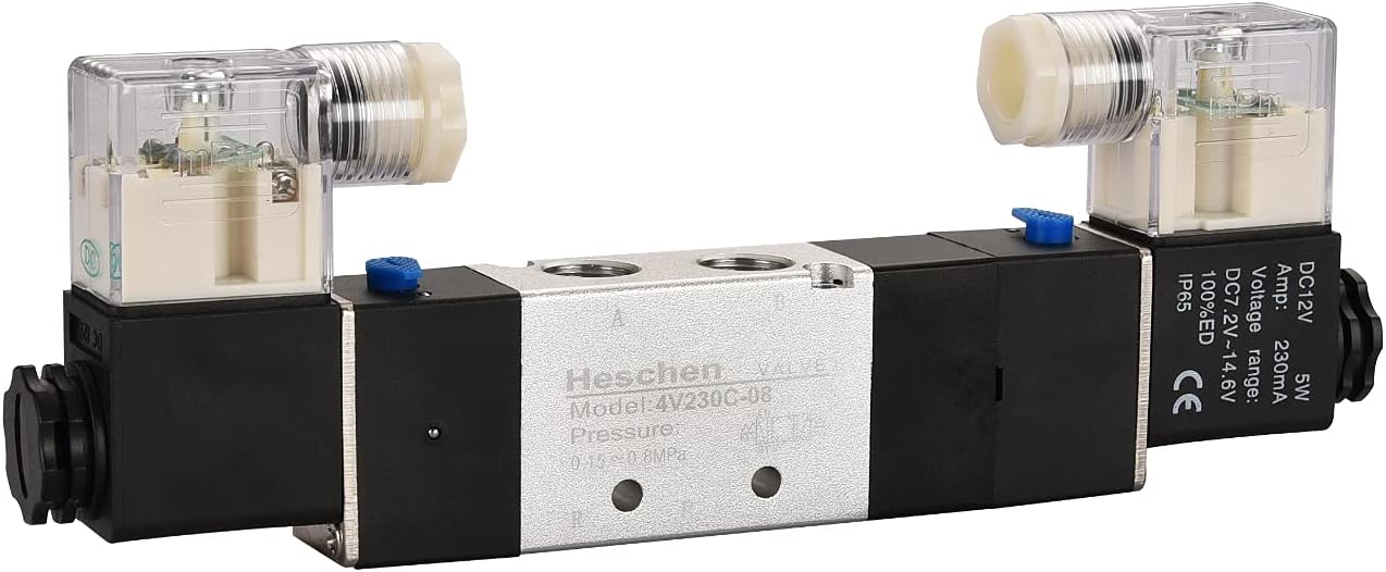 Elettrovalvola Pneumatica Elettrica Heschen 3V210-08 - 3/2 Vie, PT1/4, DC24V, Per Cilindri A Doppio Effetto, Usi Industriali