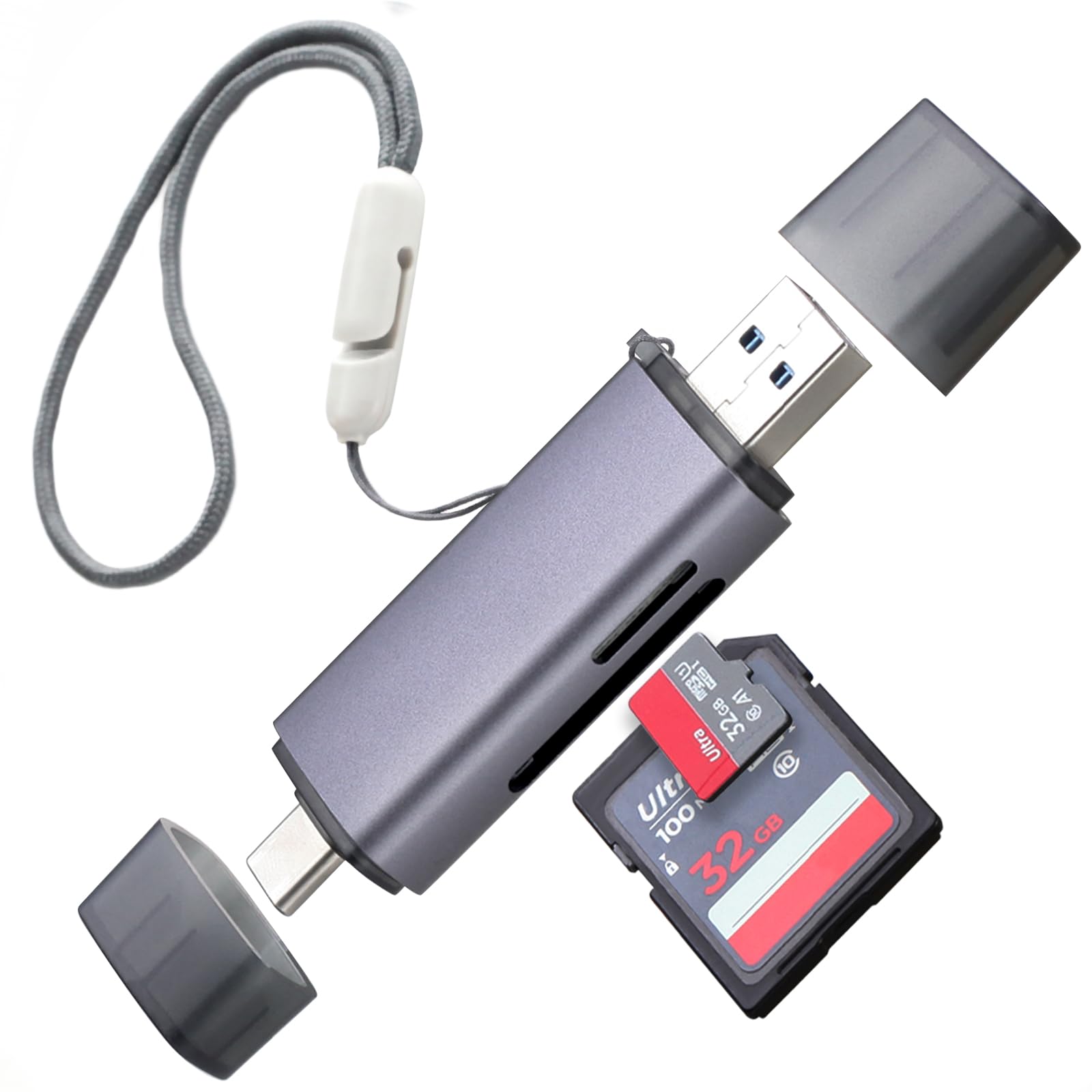 Czytnik kart SD USB 3.0 USB-C, czytnik kart pamięci 2 w 1 Wansurs ze stopu aluminium z podwójnymi złączami do kart SDXC, SDHC, SD, MMC, RS-MMC, Micro SDXC, Micro SD, Micro SDHC i