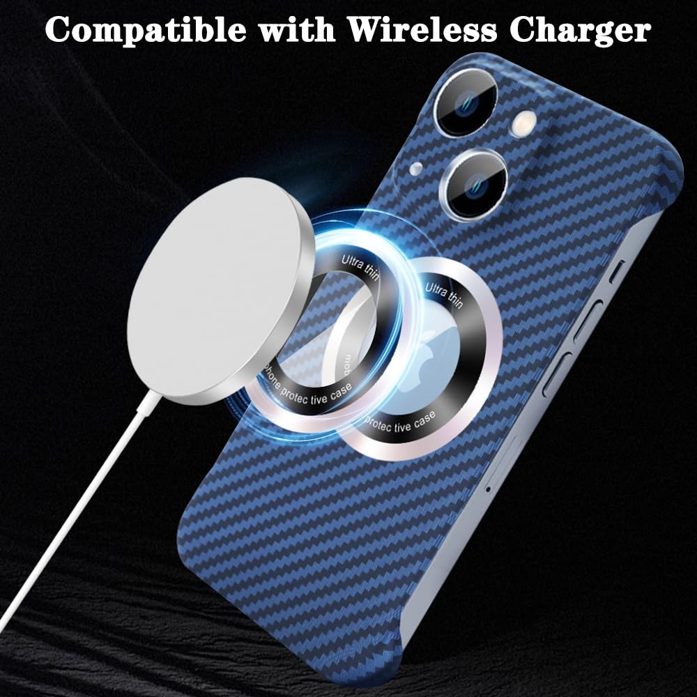 Rdyi6ba8 Sottile Cover per iPhone 13 6,1 Pollici, Leggero Senza Cornice Aspetto in Fibra di Carbonio Custodia Ultra Slim Hard PC Magnetica Case per iPhone 13 (Blu