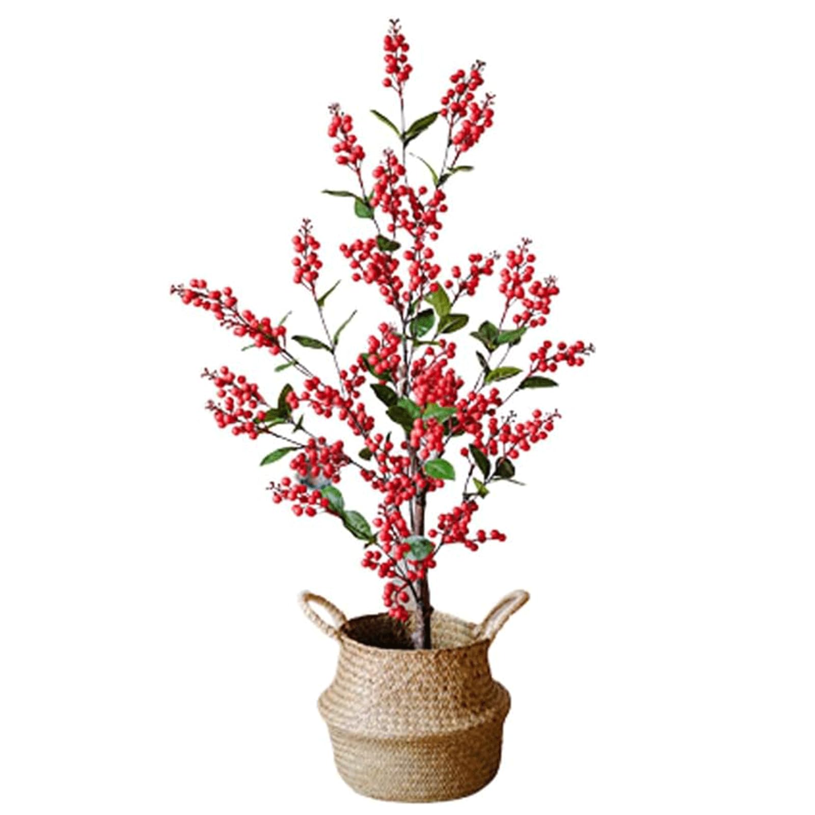 GLJTUO fake tree Artificial Plant Artificial Red Fortune Fruit Tree 42.51 Inch Fake Tree With Woven Seagrass Belly Basket Faux Tree Decorate Realistic Design
