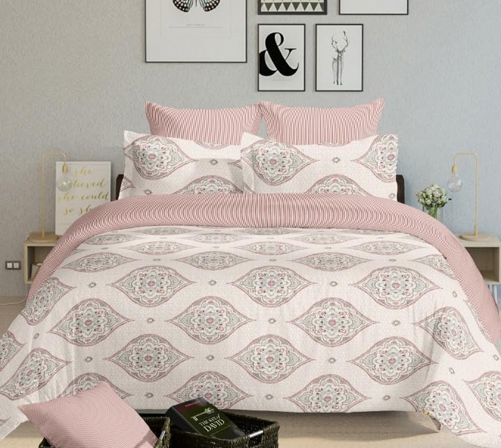 Image of Super Bedzz by Prihaal Decor Cotton Double Size Bedsheet with 2 Pillow Cover Size:108x108 (Pink 4) bedsheet for Double Bed, Cotton Double bedsheet, Suitable for Bedroom, Gift Set