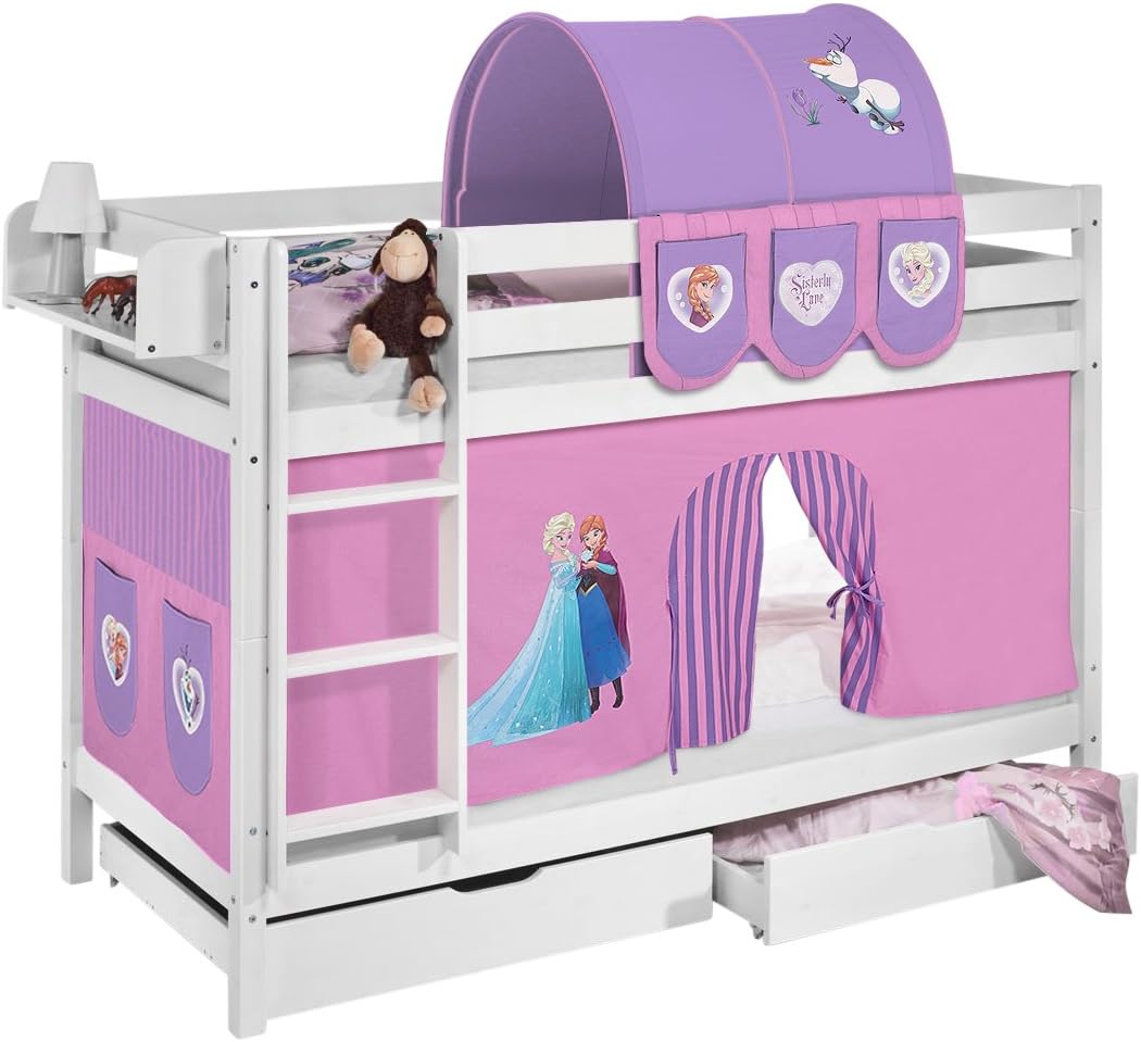 Letto A Castello Soppalco Per Bambini Con Tenda - Struttura Cervo, Colore Blu, Dimensioni 77x43x90 Cm