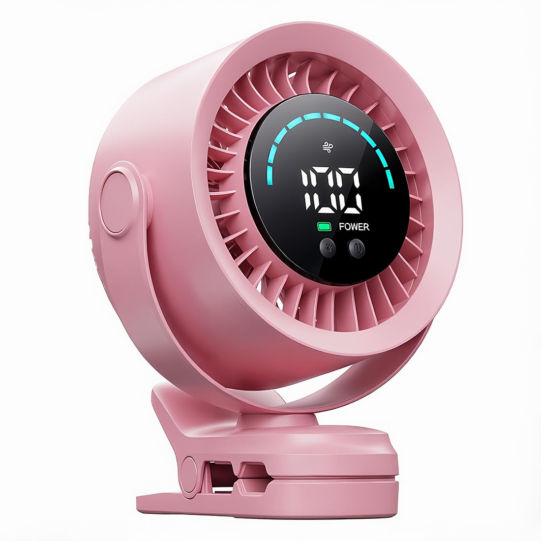 Ventilatore per passeggino ultra silenzioso 2026, 100 velocità, 5 modalità, display a LED, girevole a 360°, con gancio, per campeggio e carrozzina, ventilatore portatile da scrivania per