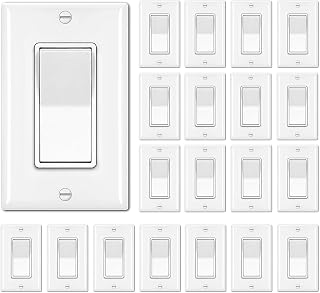 BESTTEN 20 Pack Single Pole Decorator Rocker Light Switch 15A 120/277V UL Listed White w/ Wallplates