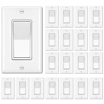 BESTTEN 20 Pack Single Pole Decorator Wall Light Switch with Wallplate, 15A 120/277V, On/Off Rocker Paddle Interrupter, UL Listed, White BESTTEN 20 Pack Single Pole Decorator Wall Light Switch with Wallplate, 15A 120/277V, On/Off Rocker Paddle Interrupter, UL Listed, White
