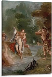 ウジェーヌ・ドラクロアクタイオンに驚かされる夏のダイアナ 画家の作品 アートポスター ホーム装飾 アートパネル 版画 芸術作品 インテリア08x12inch(20x30cm)