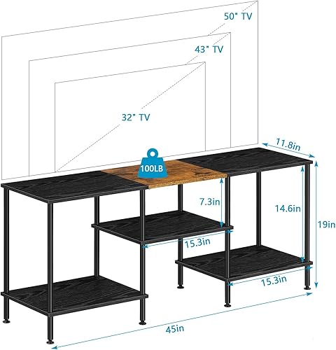Miniatura 2 de BTY Soporte de TV de 50 pulgadas, centro de entretenimiento de 3 niveles con estantes de almacenamiento, mesa consola de televisión pequeña y alta